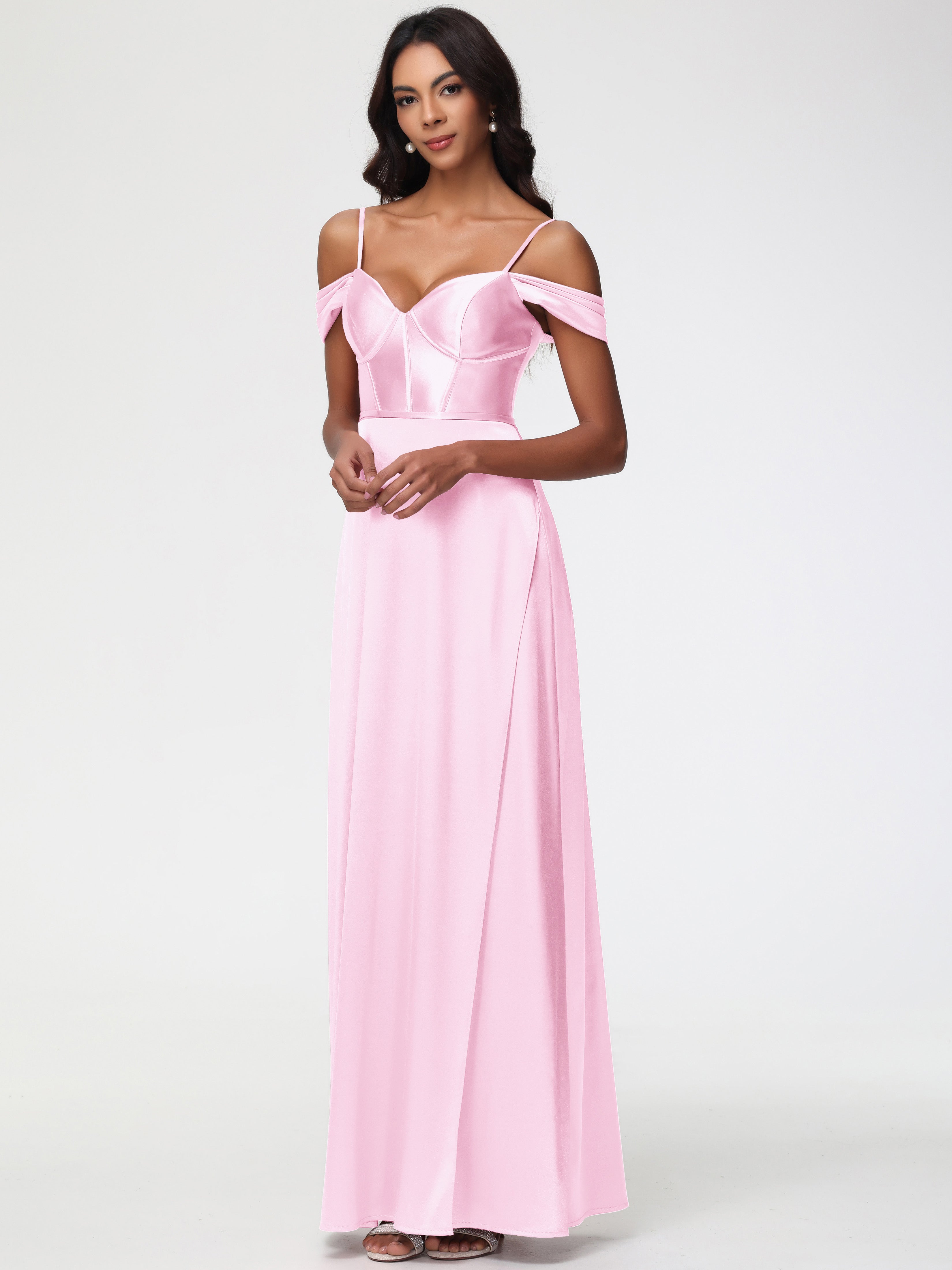 Blushing Pink Bridesmaid Dresses Off The Shoulder Sweetheart Spaghetti