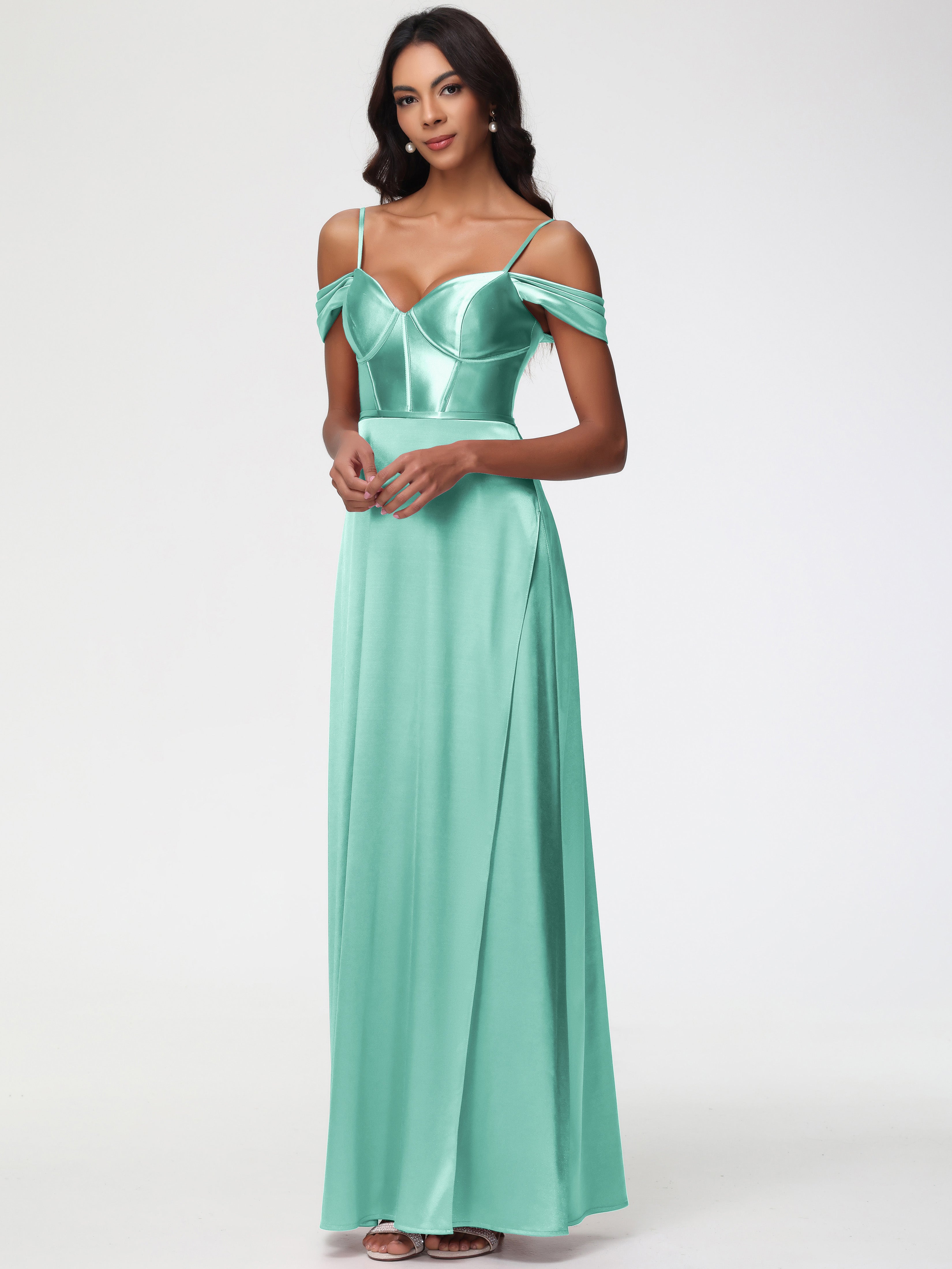 Mint Green Off Shoulder Lace Satin Short Party Dress, DP2729 main image 0