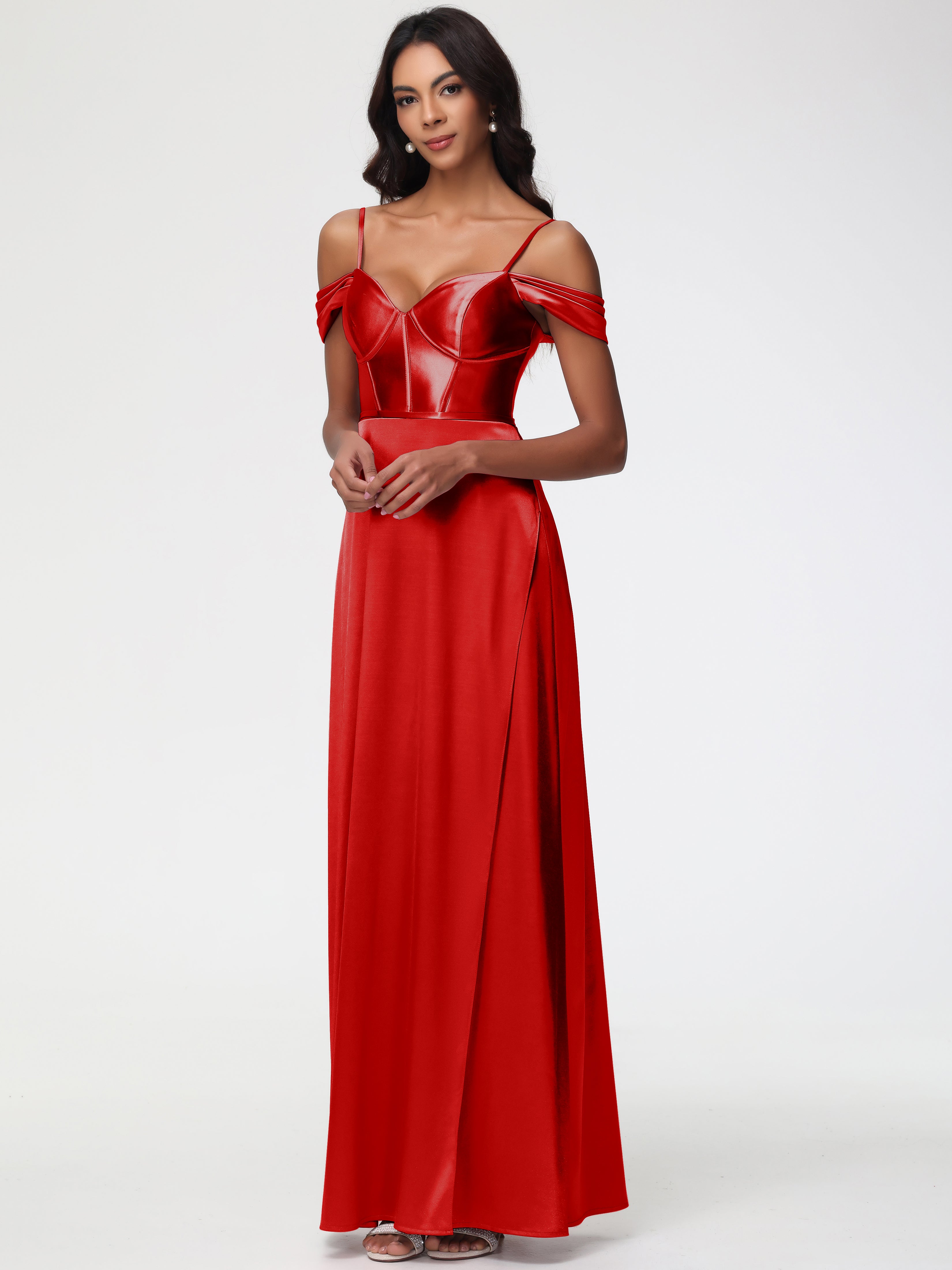 Prom Dresses Dark Red Off The Shoulder Sweetheart Spaghetti Straps Lon