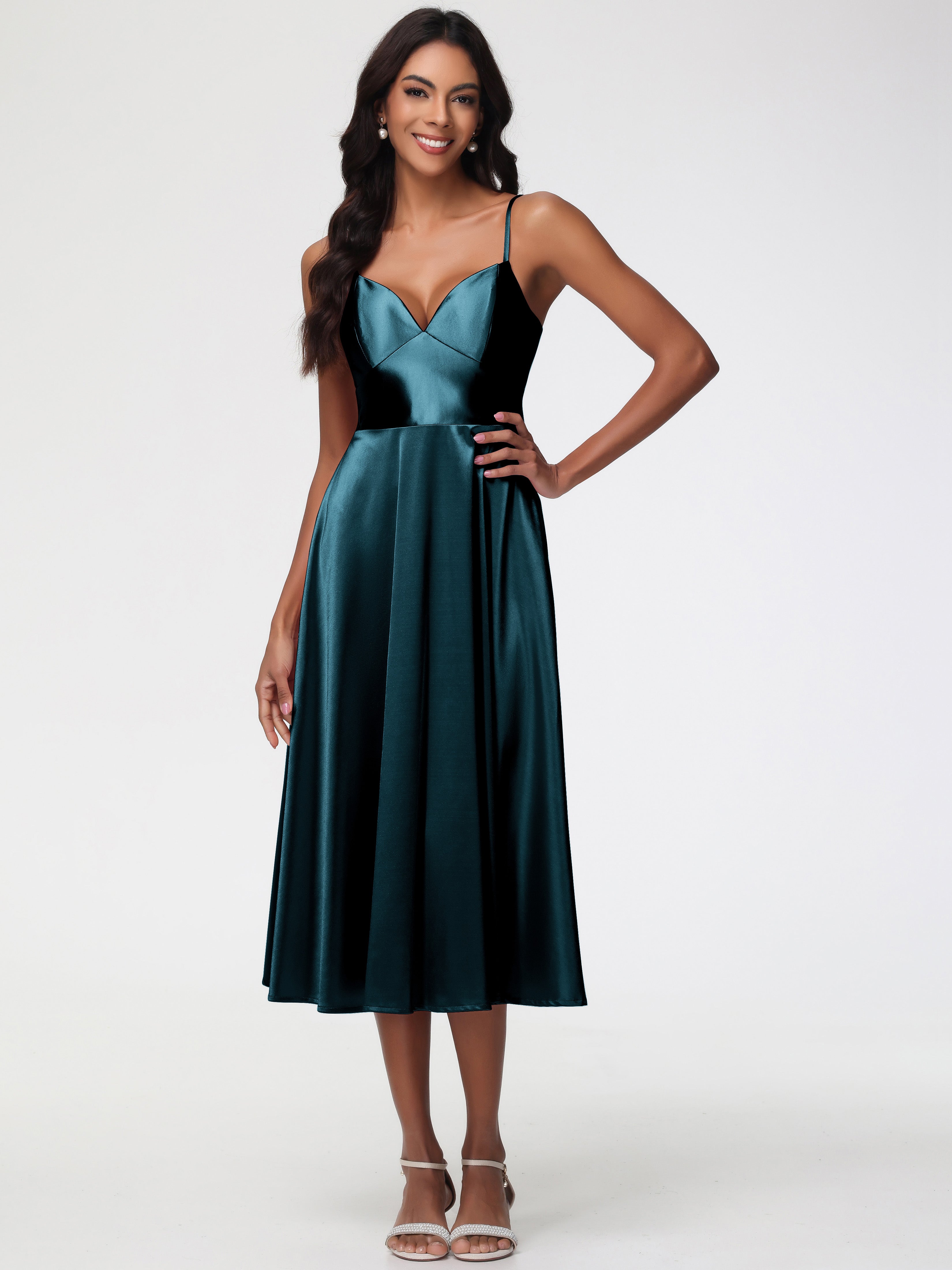 Peacock Blue Prom Dresses Uk Stretch Satin Simple A Line Spaghetti Str Peacock Blue Prom Dresses Uk Stretch Satin Simple A Line Spaghetti Str