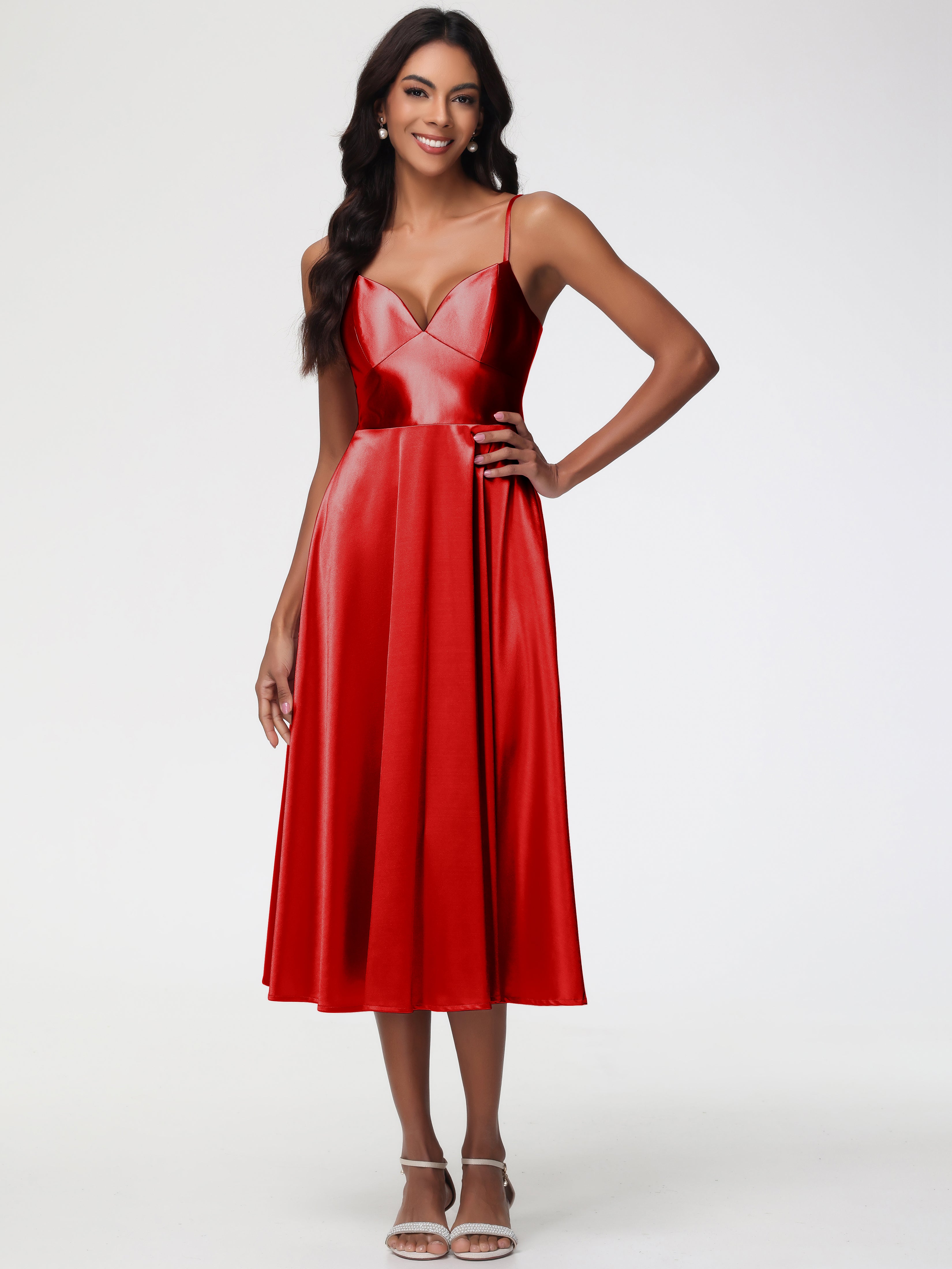 Red Bridesmaid Dresses Girls Stretch Satin Simple A Line Spaghetti Str Red Bridesmaid Dresses Girls Stretch Satin Simple A Line Spaghetti Str