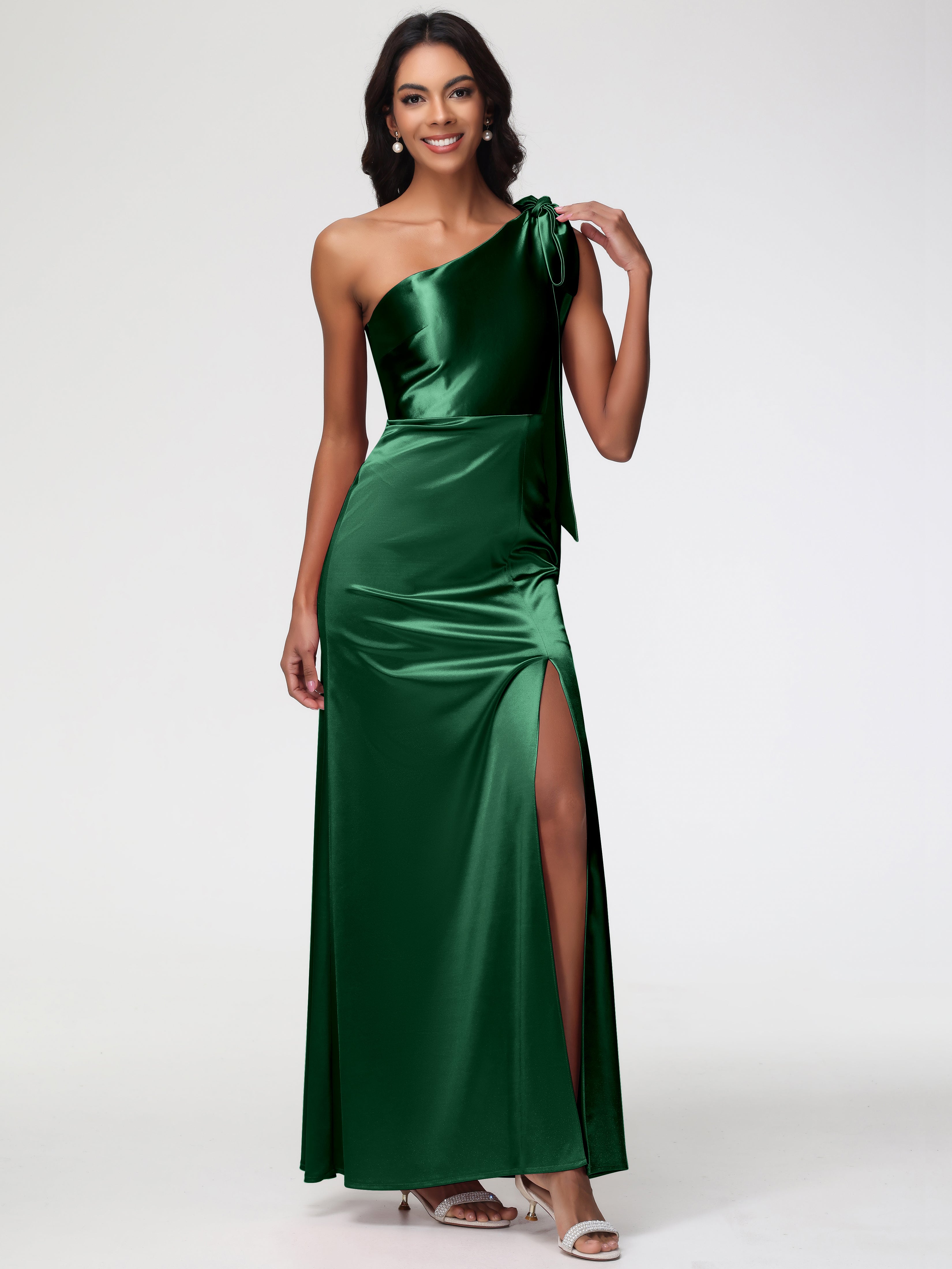 Dark Green Prom Dresses Elegant One Shoulder Stretch Satin Sleeveless