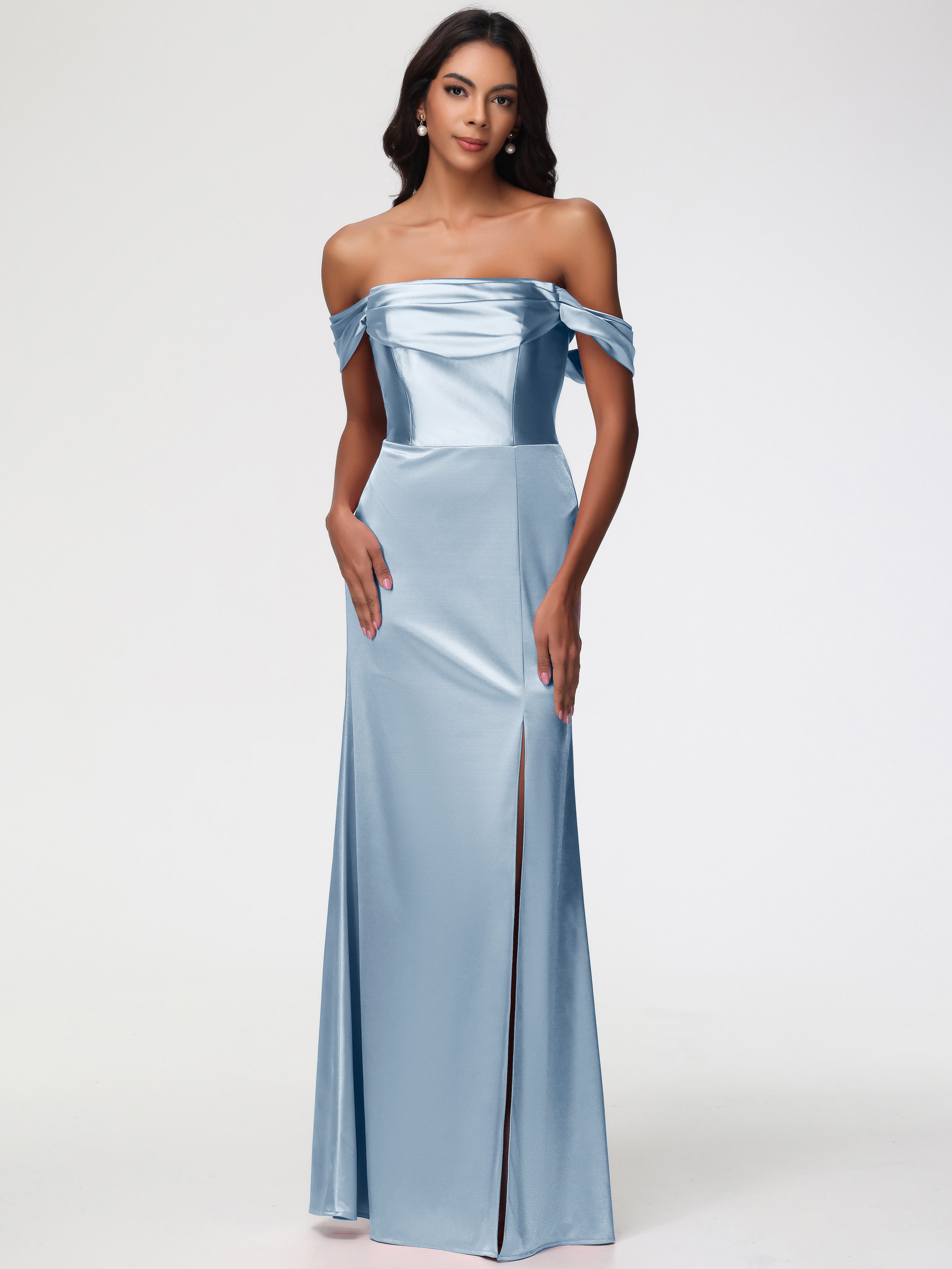 Prom Dresses Dusty Blue Sheath/Column Off The Shoulder Minimalist Slit
