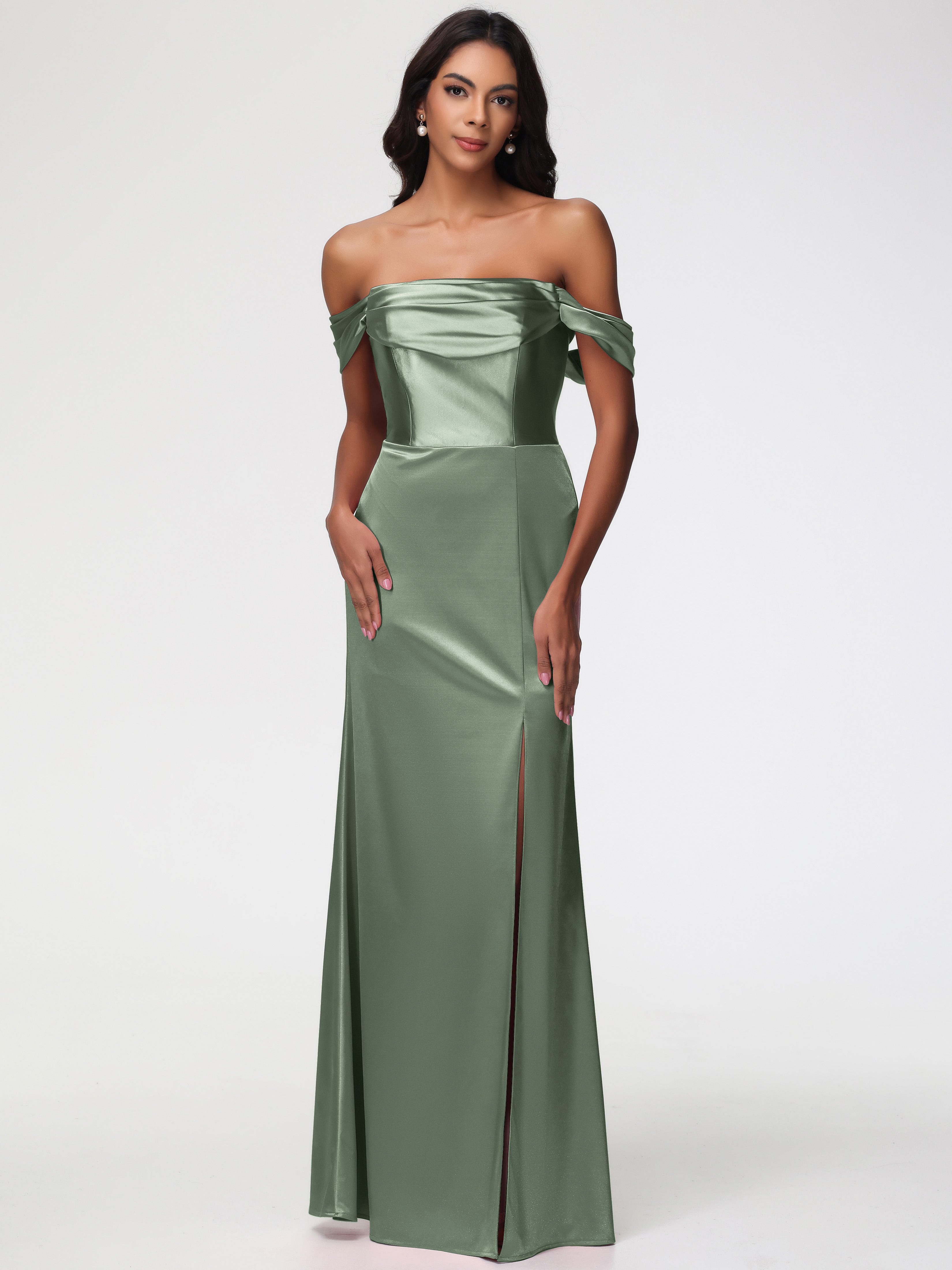 Dusty Sage Bridesmaid Dresses Near Me Sheath/Column Off The Shoulder M