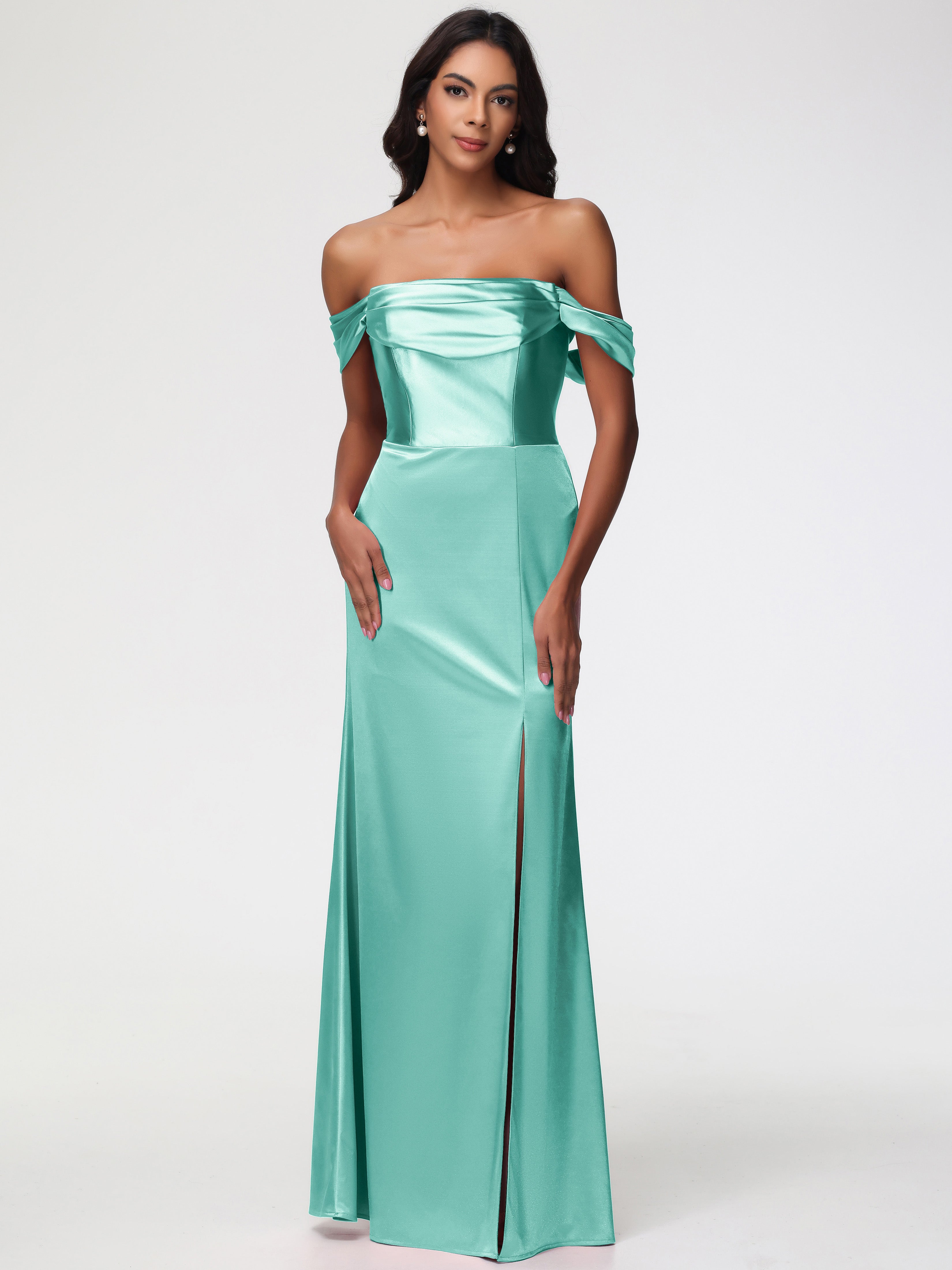 Long Mint Green Prom Dresses Sheath/Column Off The Shoulder Minimalist