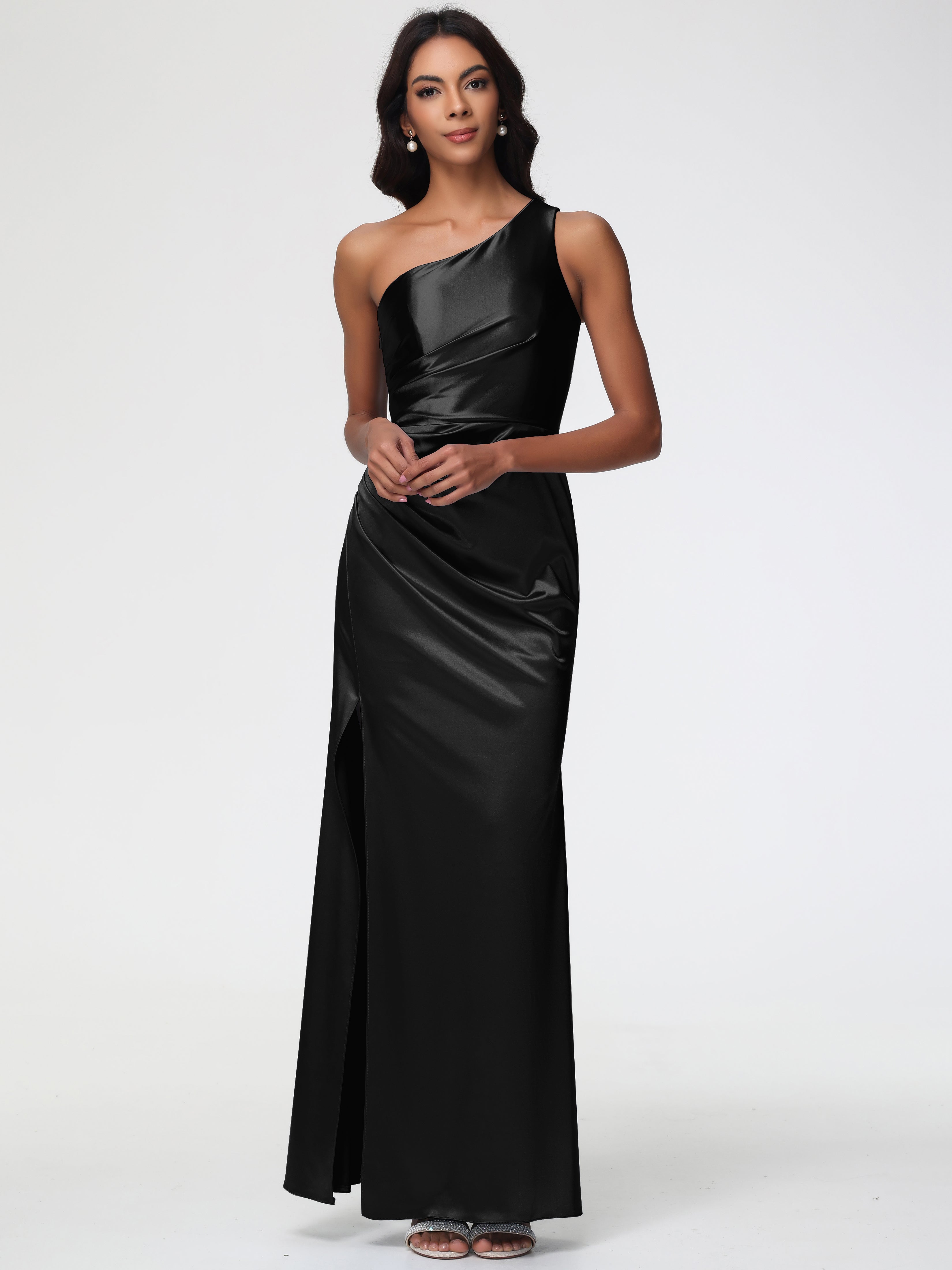 Black Bridesmaid Dresses Uk One Shoulder Ruched Sleeveless Sheath/Colu