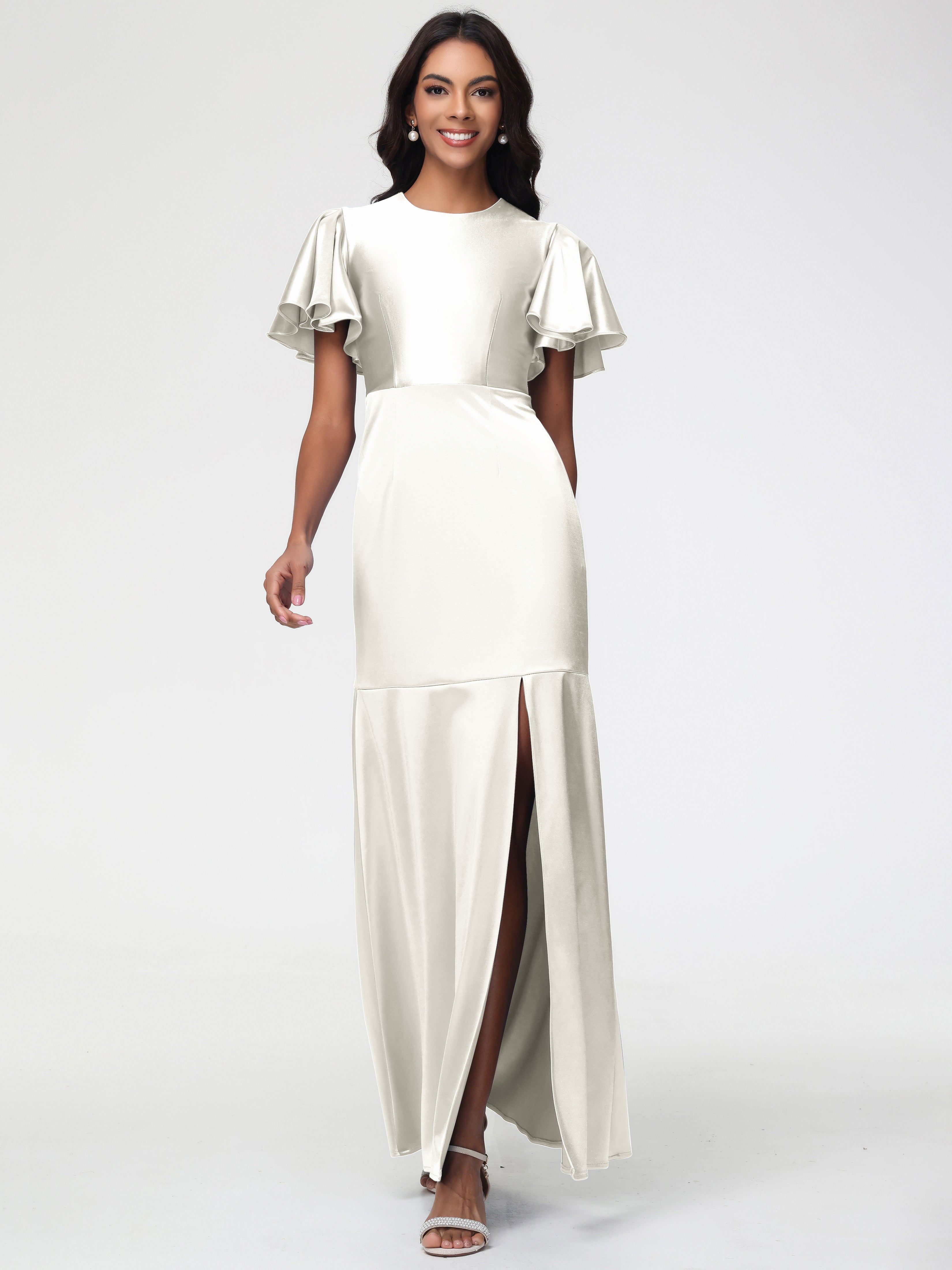 Ivory Bridesmaid Dresses With Sleeves Short Sleeves Trumpet/Mermaid Zi