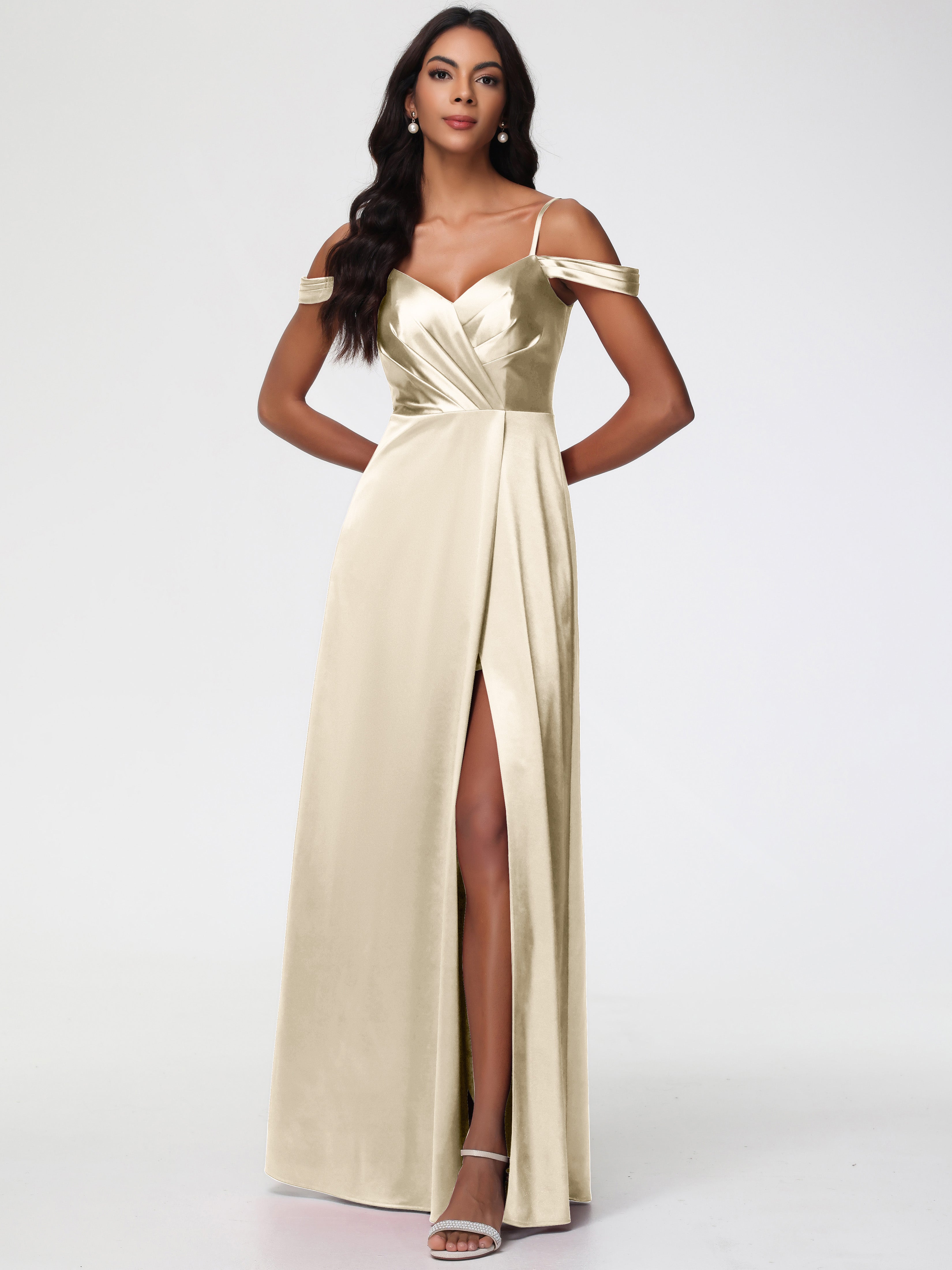 Champagne Prom Dresses Uk A-Line V-Neck Off The Shoulder Long Stretch Champagne Prom Dresses Uk A-Line V-Neck Off The Shoulder Long Stretch