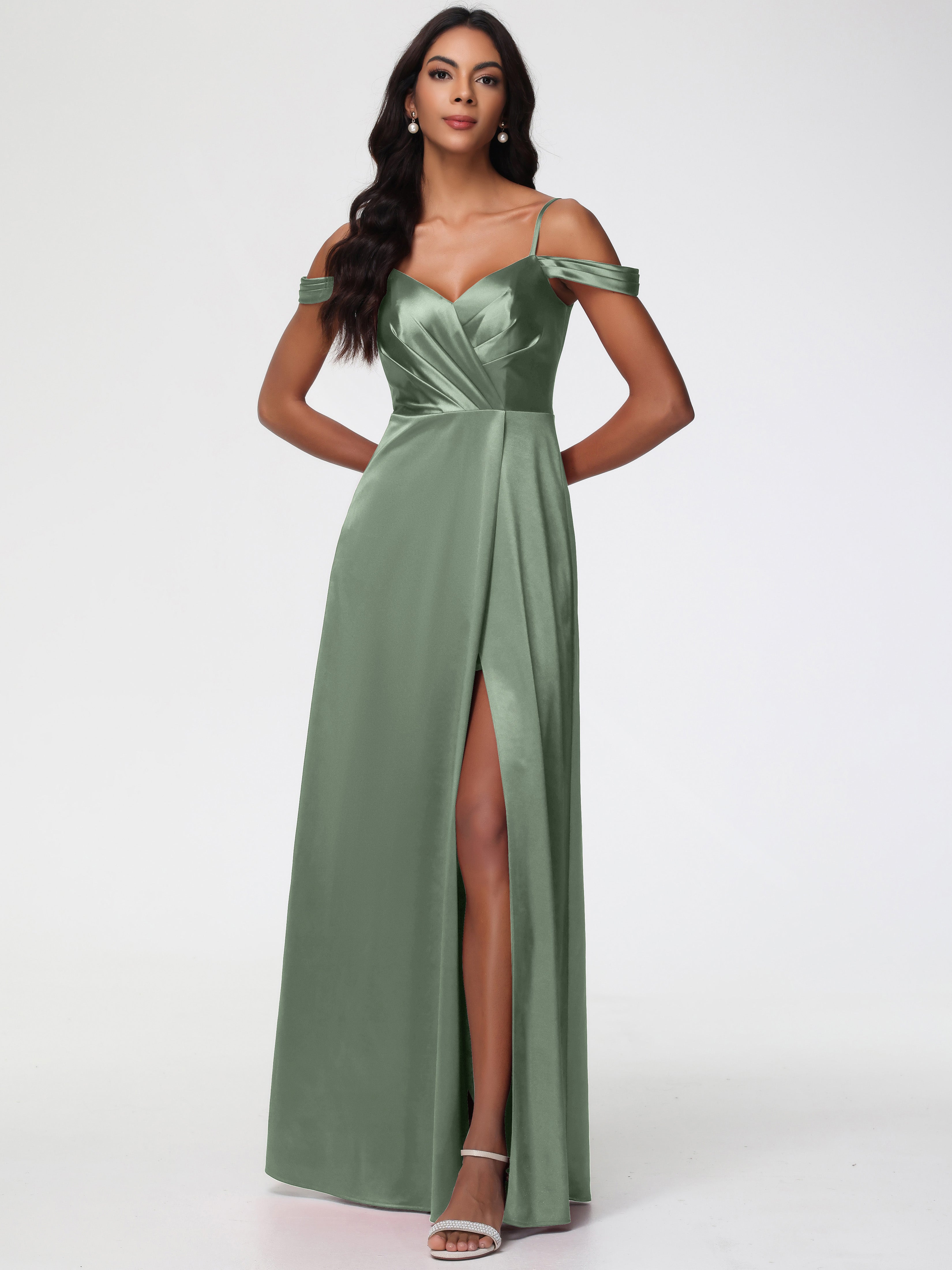 Dusty Sage Green Bridesmaid Dresses Uk A-Line V-Neck Off The Shoulder Dusty Sage Green Bridesmaid Dresses Uk A-Line V-Neck Off The Shoulder