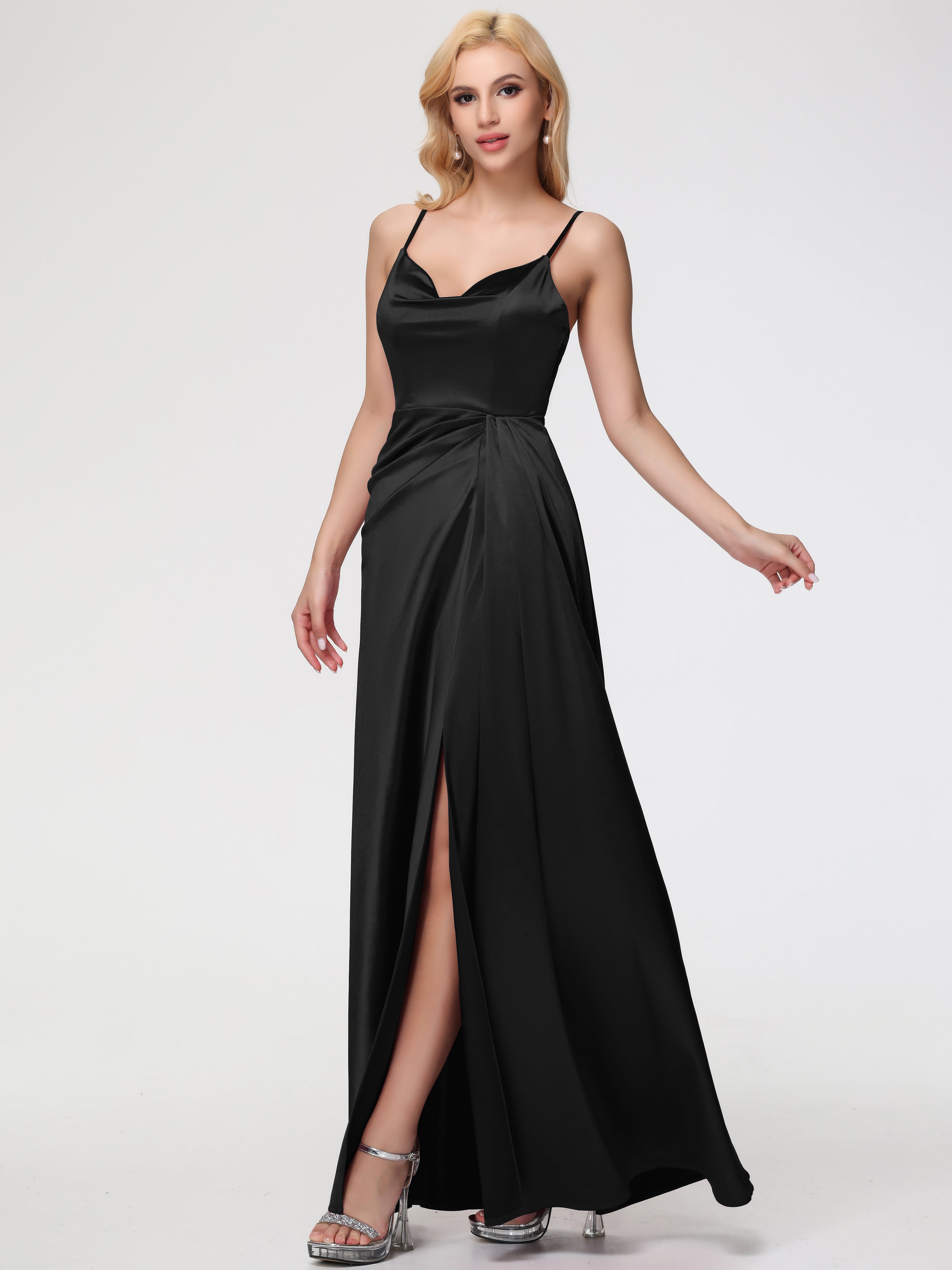 Girls Black Prom Dresses Sleeveless A-Line Spaghetti Straps Stretch Sa Girls Black Prom Dresses Sleeveless A-Line Spaghetti Straps Stretch Sa
