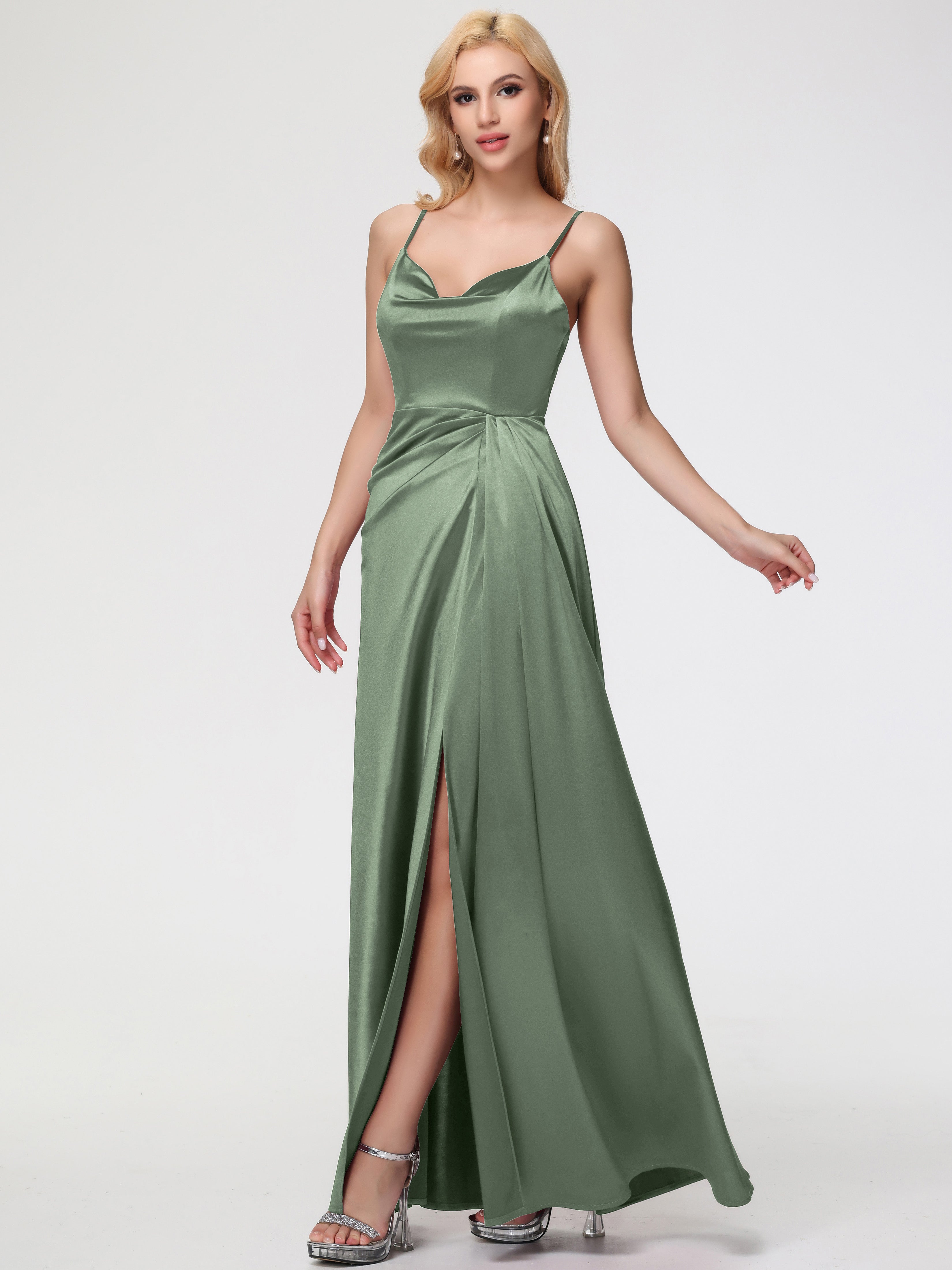 Wedding Dusty Sage Green Prom Dresses Sleeveless A-Line Spaghetti Stra Wedding Dusty Sage Green Prom Dresses Sleeveless A-Line Spaghetti Stra