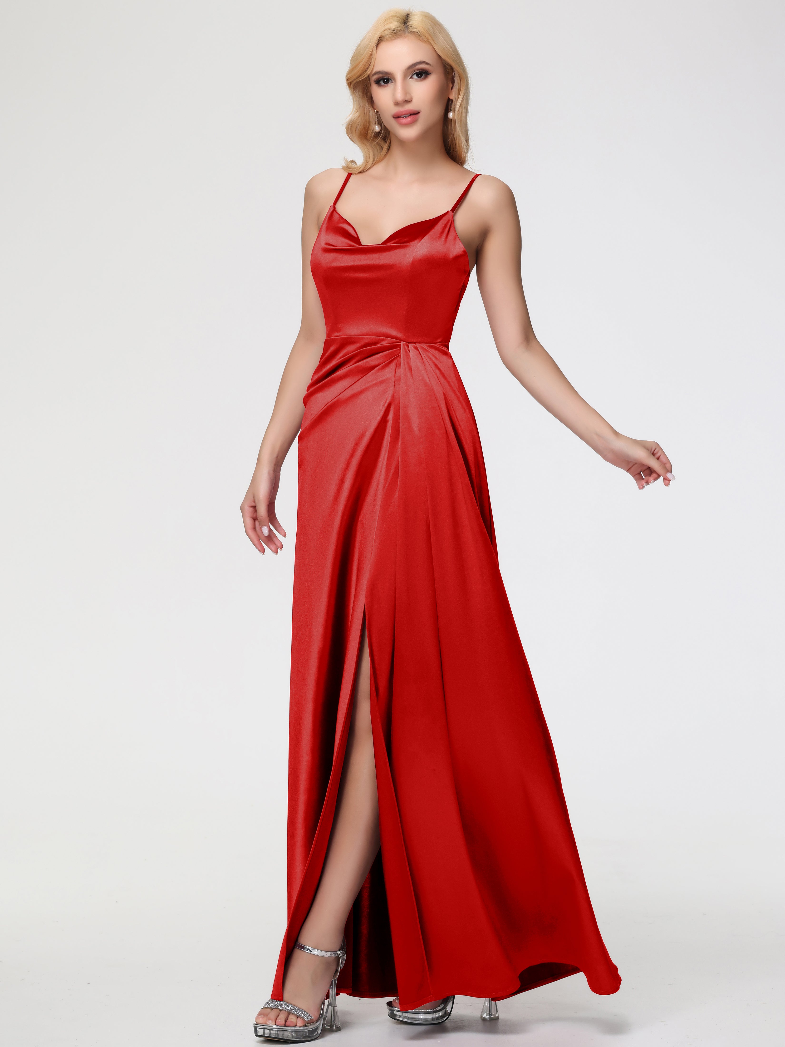 Wedding Red Prom Dresses Sleeveless A-Line Spaghetti Straps Stretch Sa
