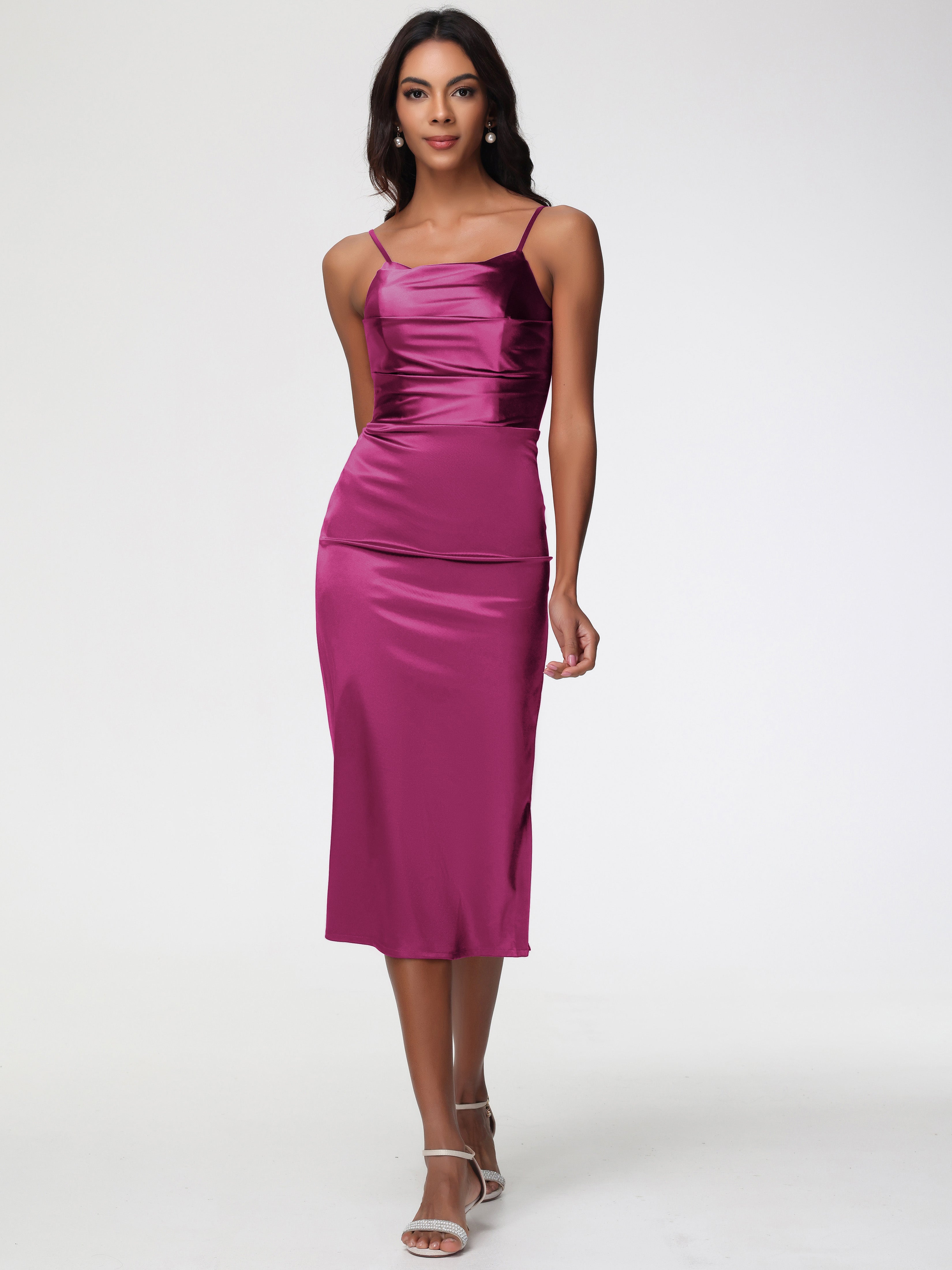 Fuchsia Pink Bridesmaid Dresses Uk Tea-Length Spaghetti Straps Square Fuchsia Pink Bridesmaid Dresses Uk Tea-Length Spaghetti Straps Square