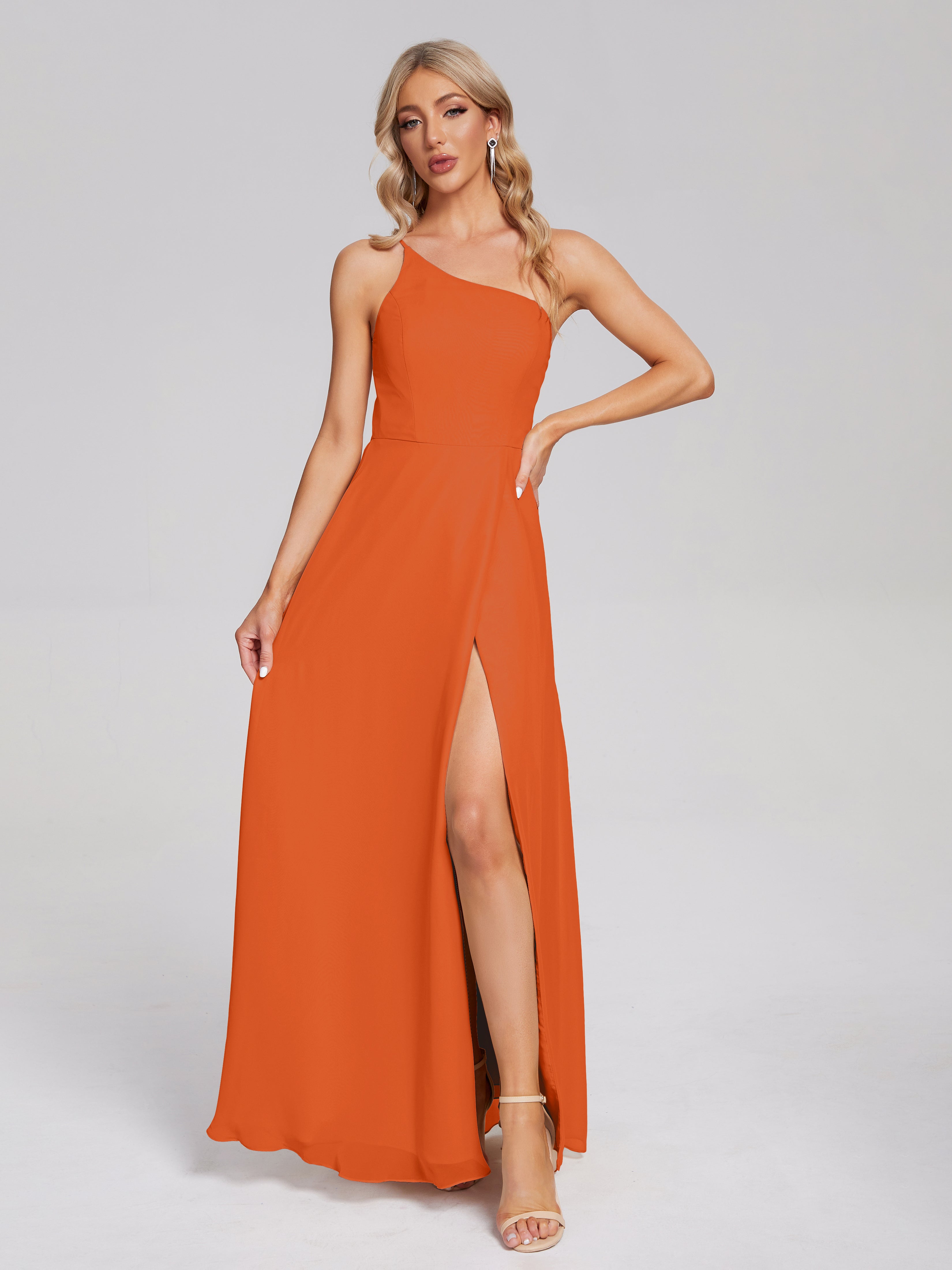 Burnt Orange Dress Bridesmaid Simple One-Shoulder Chiffon Bridesmaid D Burnt Orange Dress Bridesmaid Simple One-Shoulder Chiffon Bridesmaid D
