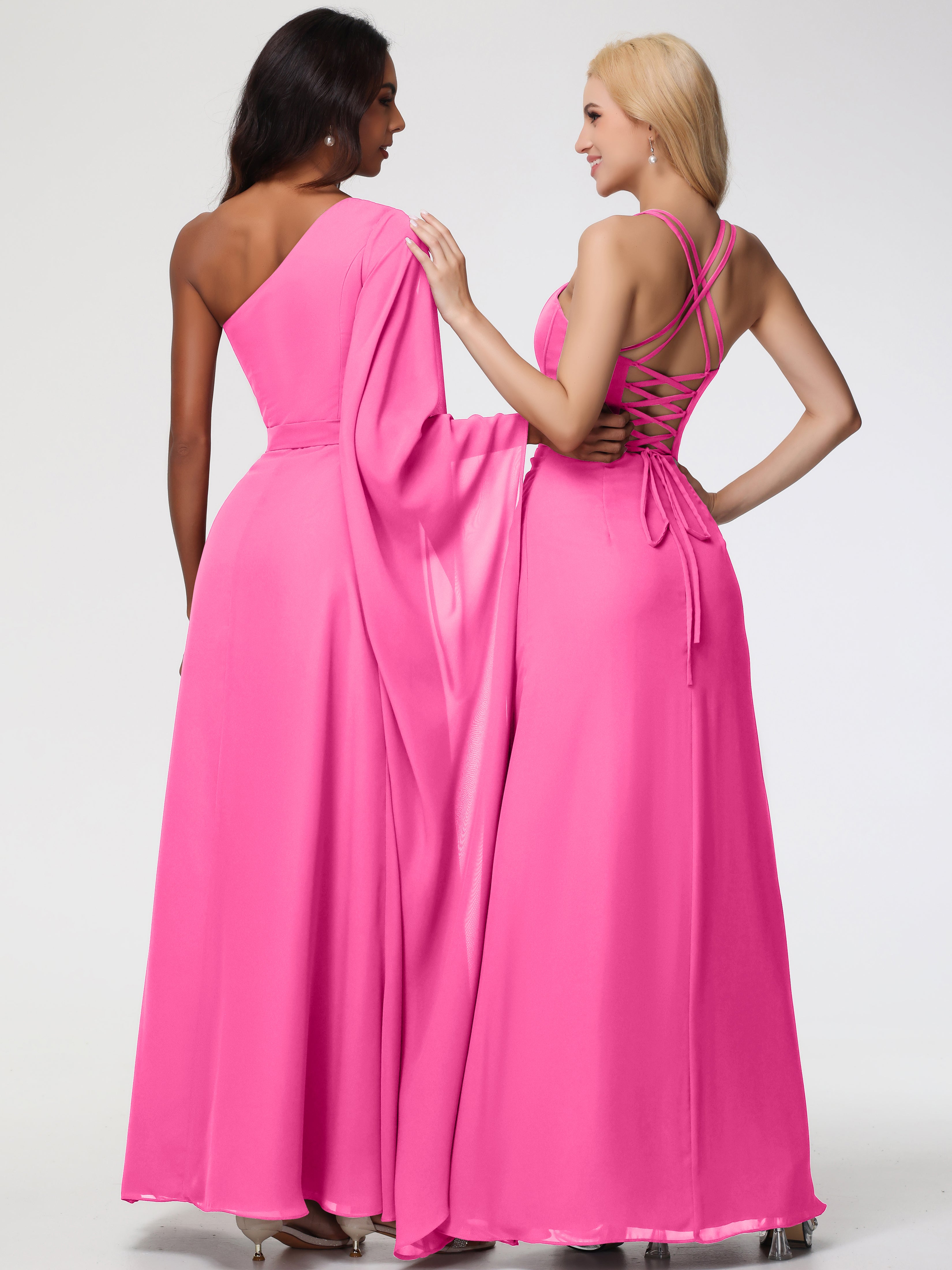 Spaghetti Straps Sheath/Column Long Chiffon Bridesmaid Dresses With Split