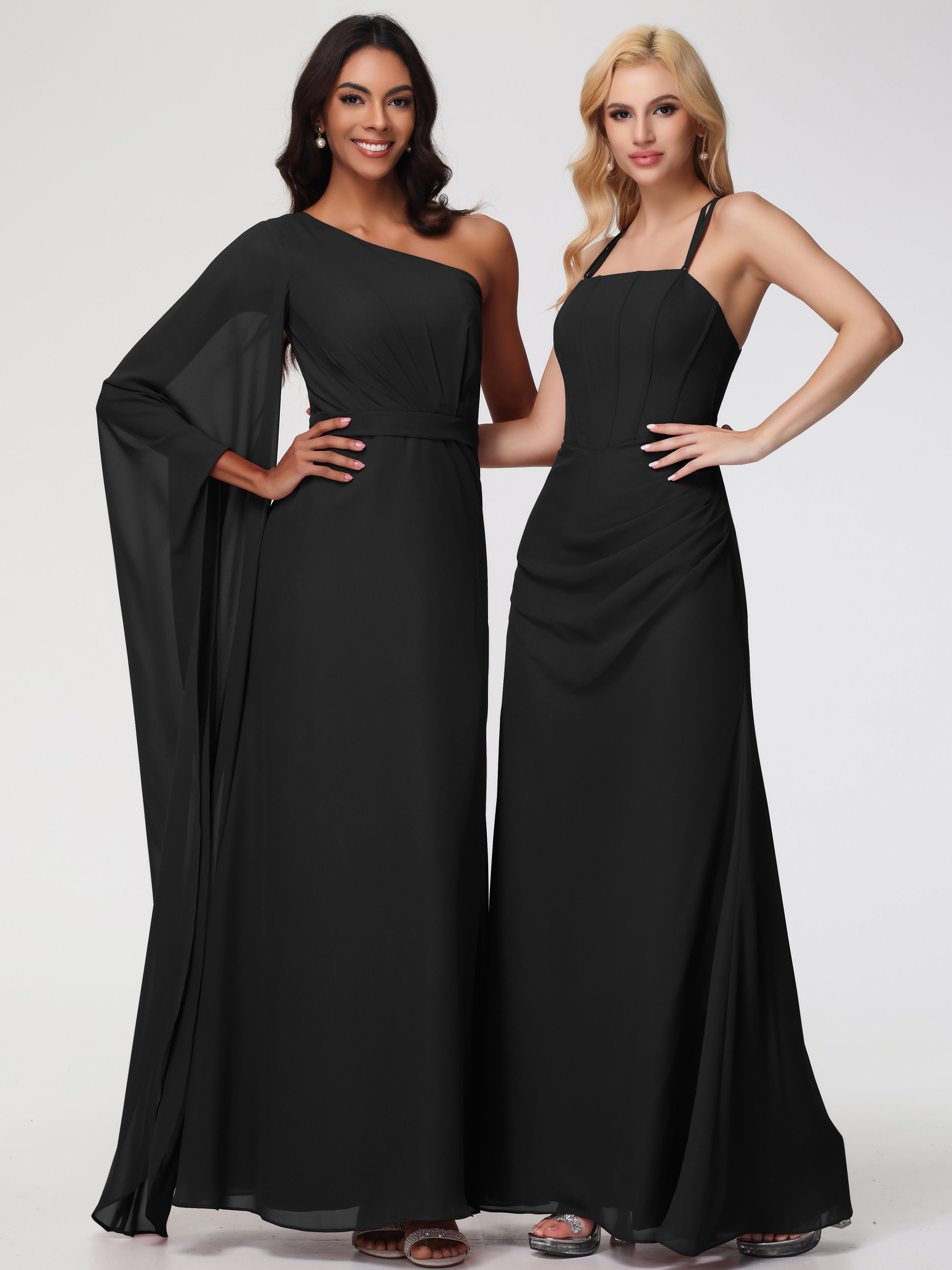 Spaghetti Straps Sheath/Column Long Chiffon Bridesmaid Dresses With Split
