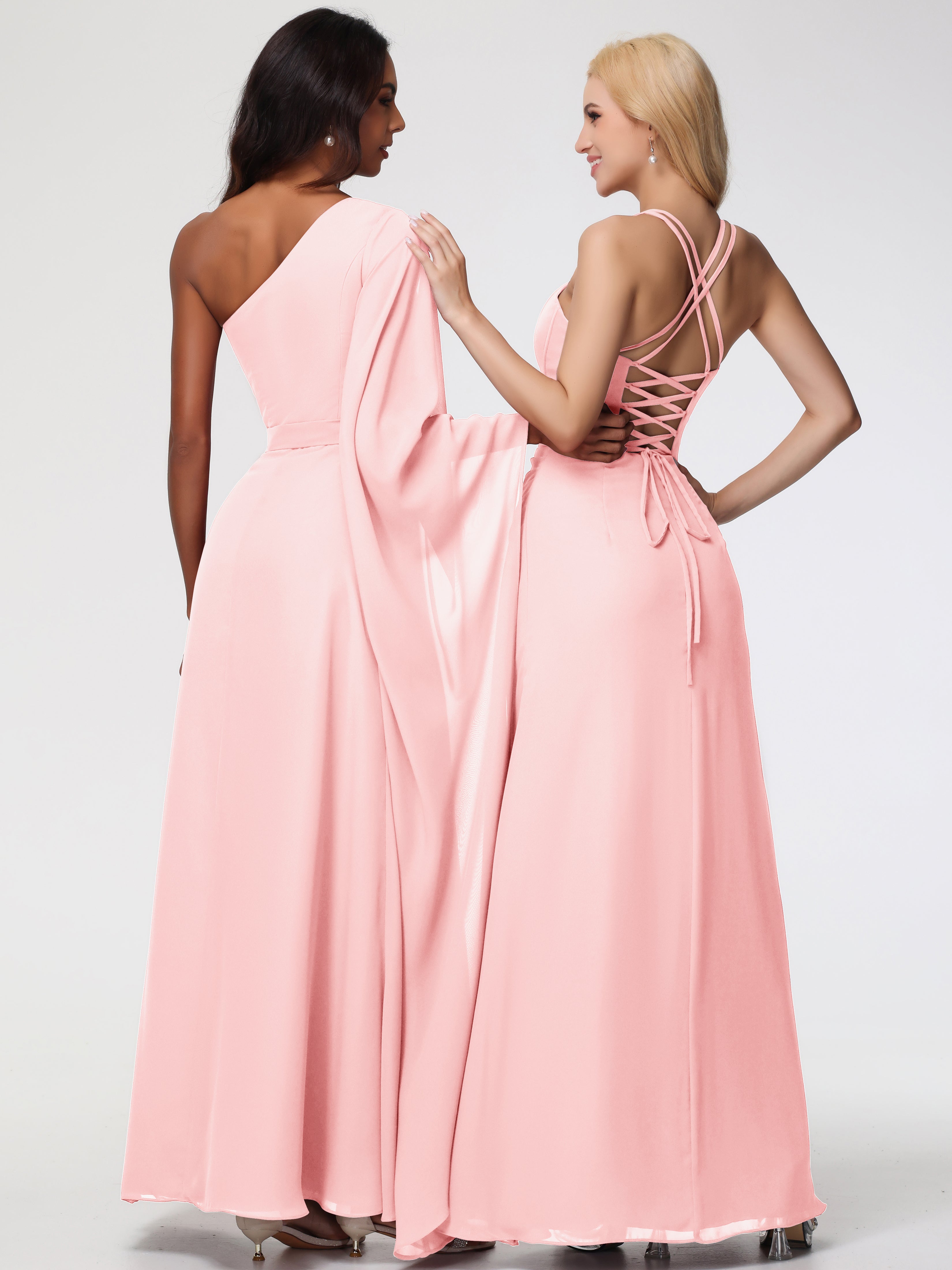 Spaghetti Straps Sheath/Column Long Chiffon Bridesmaid Dresses With Split