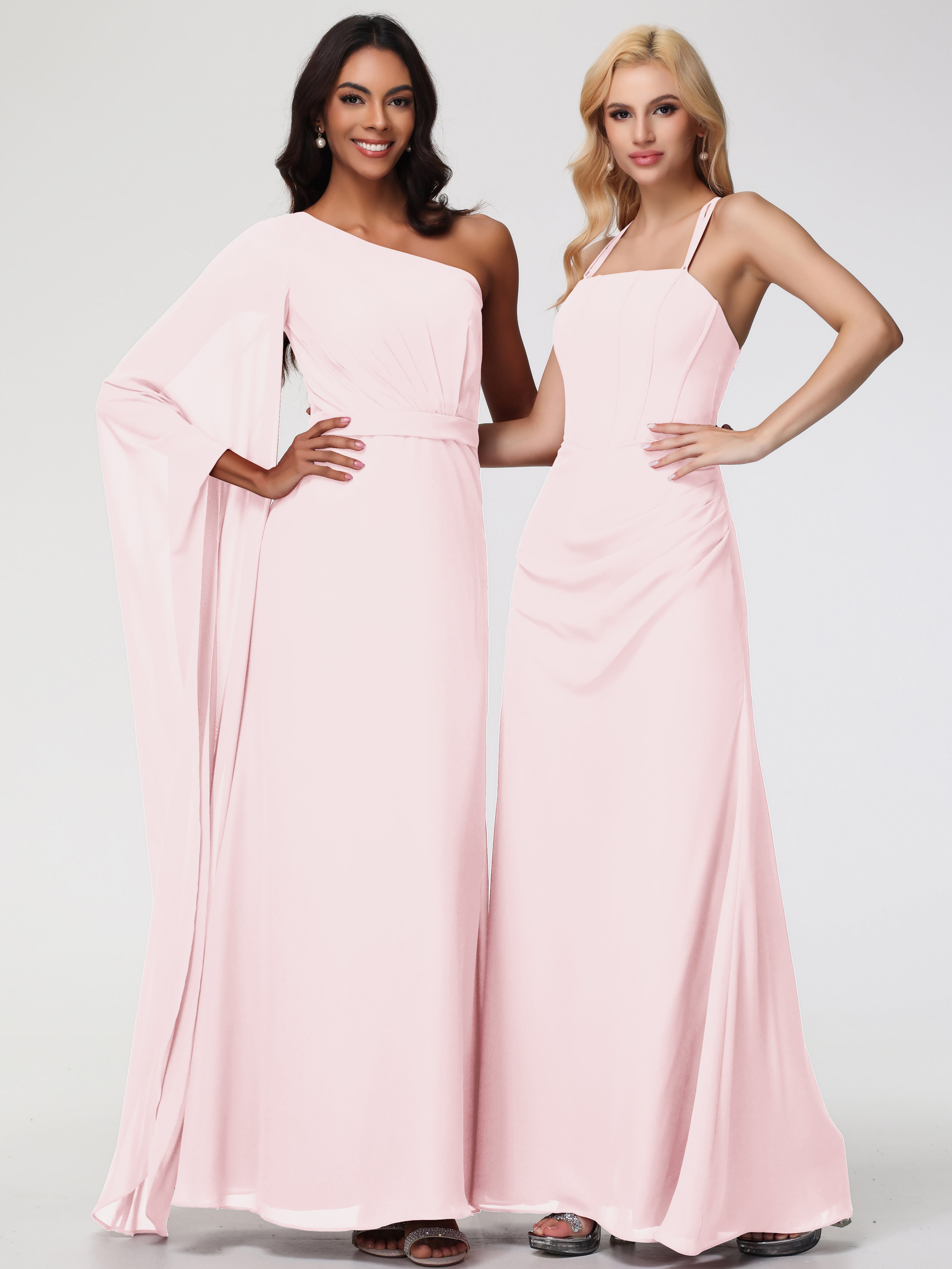 Spaghetti Straps Sheath/Column Long Chiffon Bridesmaid Dresses With Split