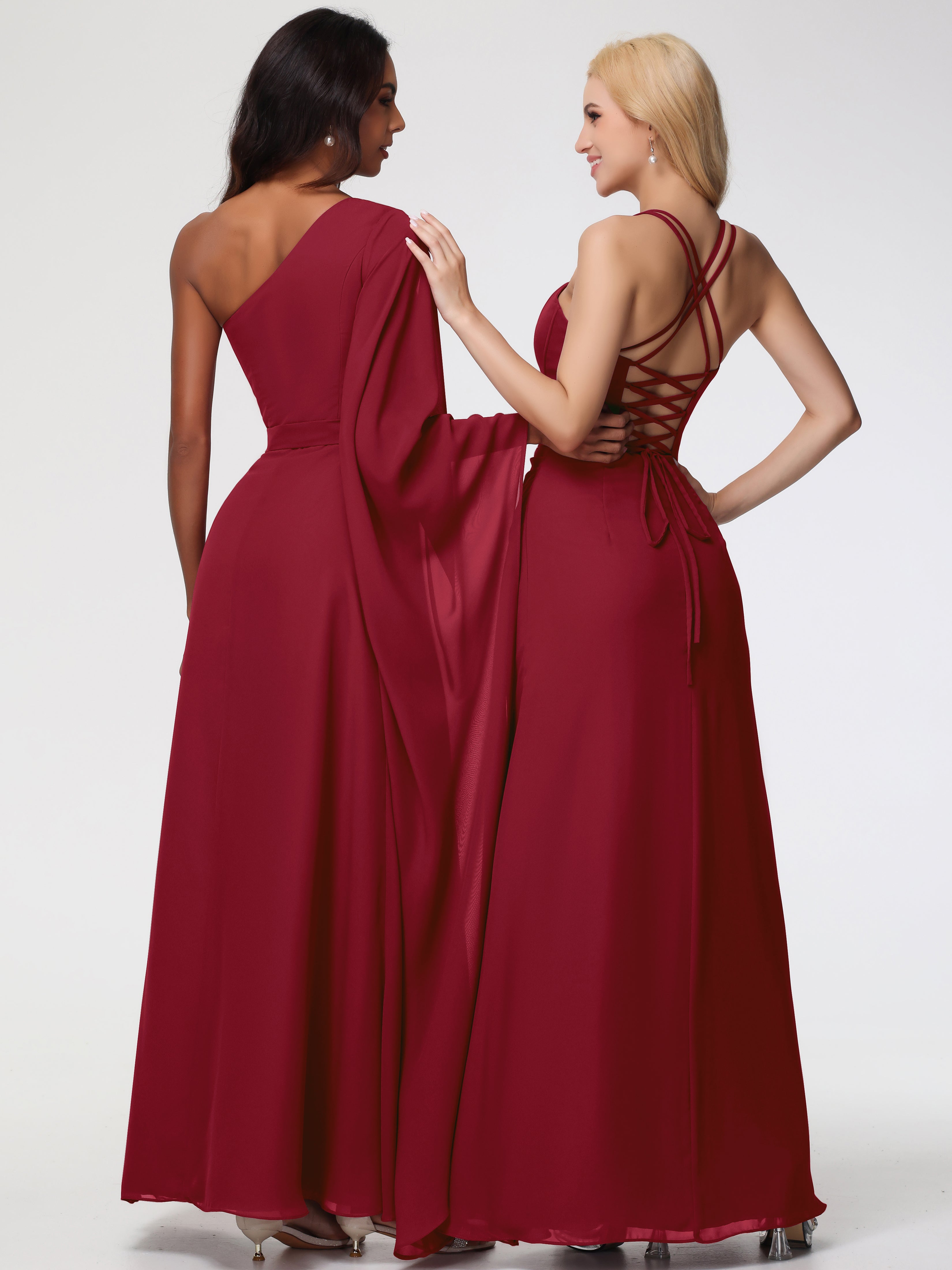 Spaghetti Straps Sheath/Column Long Chiffon Bridesmaid Dresses With Split
