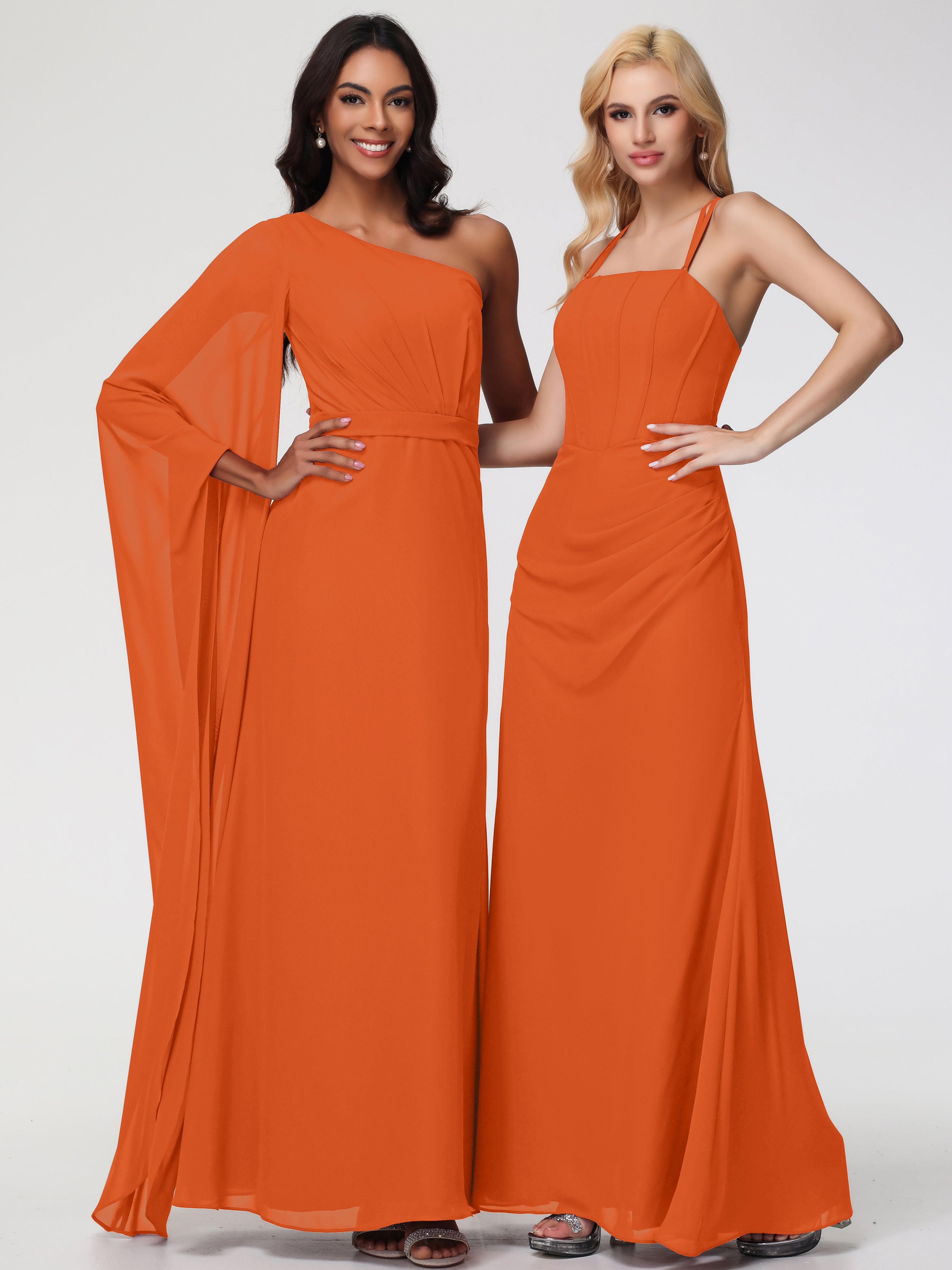 Spaghetti Straps Sheath/Column Long Chiffon Bridesmaid Dresses With Split
