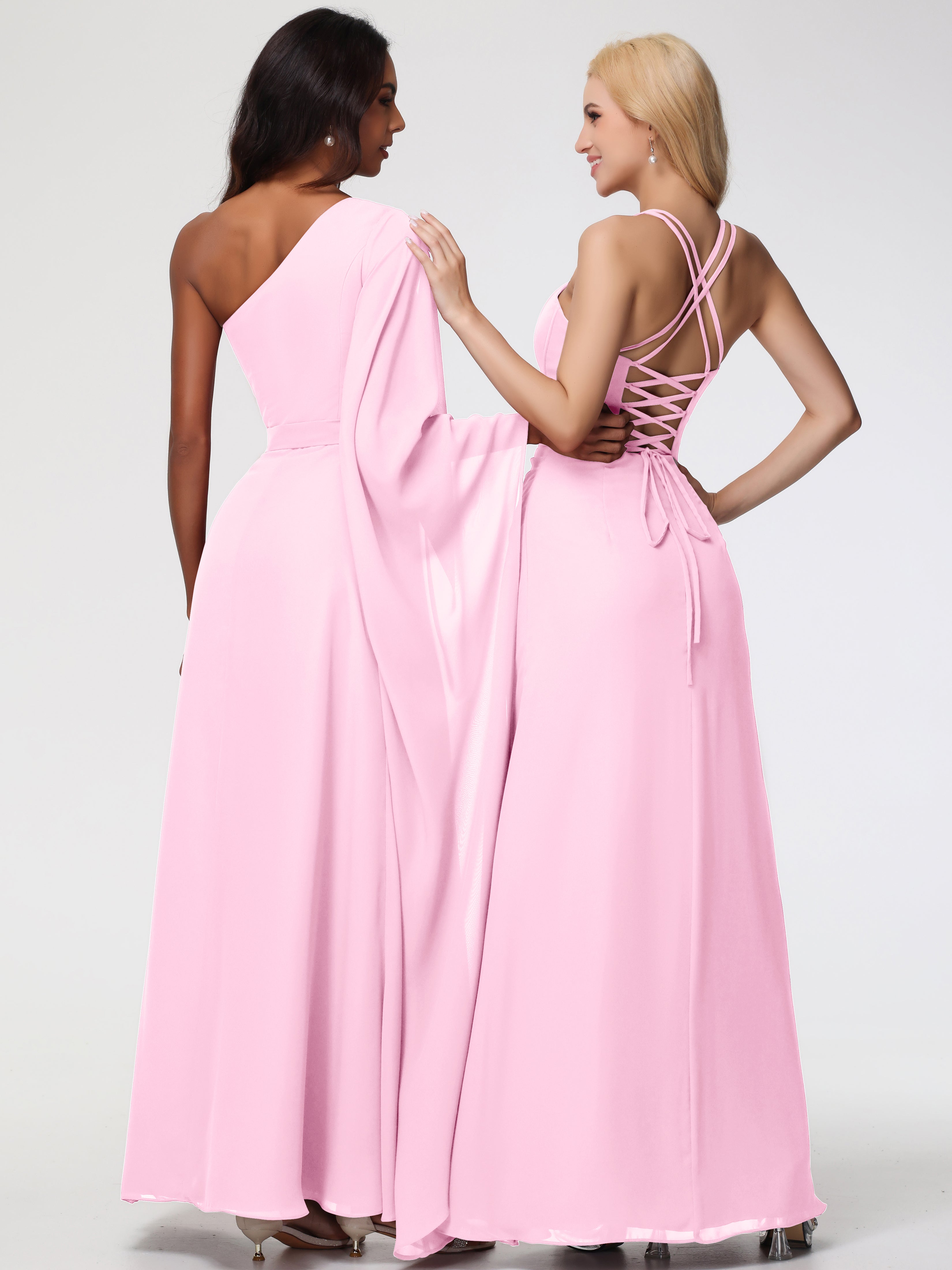 Spaghetti Straps Sheath/Column Long Chiffon Bridesmaid Dresses With Split