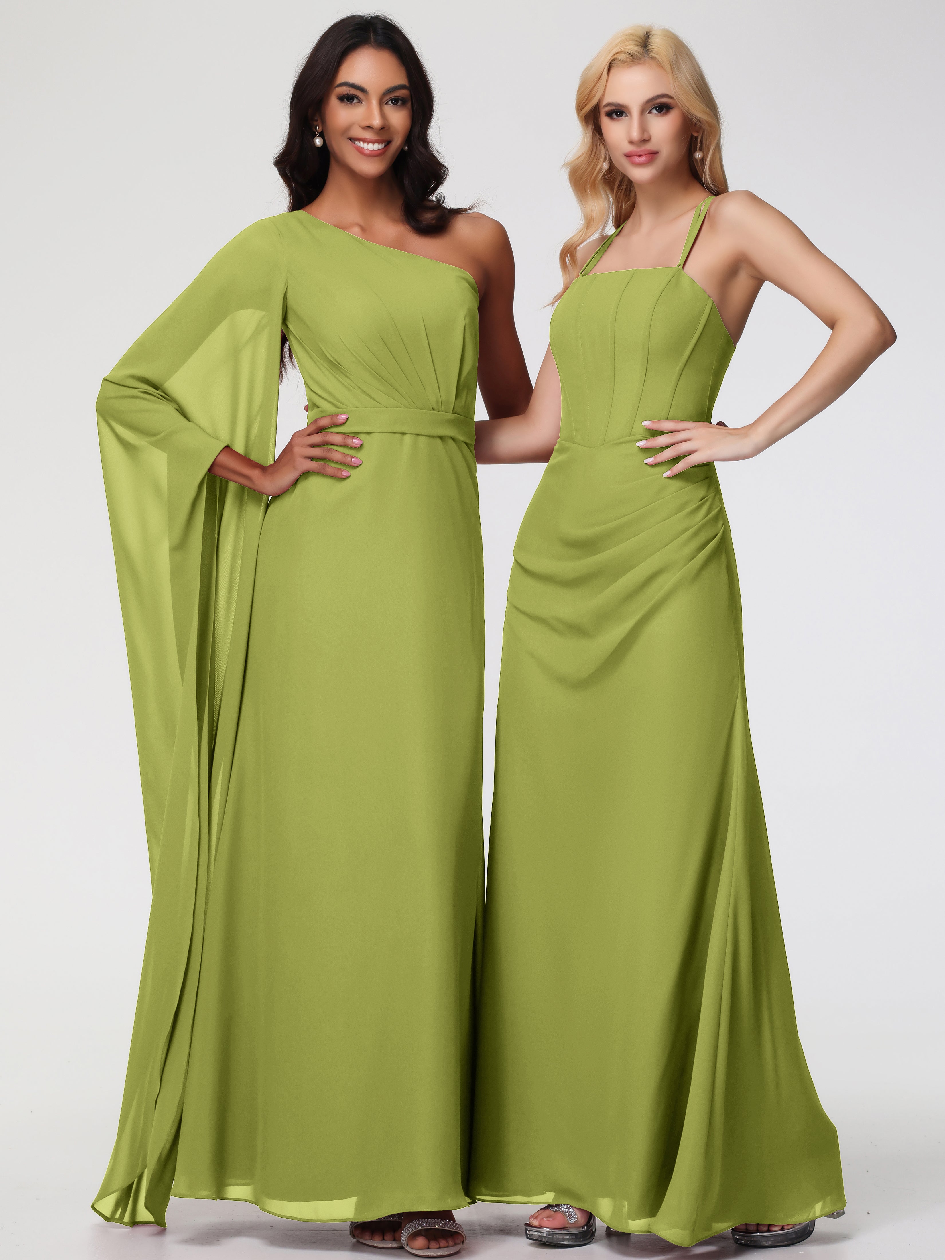Spaghetti Straps Sheath/Column Long Chiffon Bridesmaid Dresses With Split