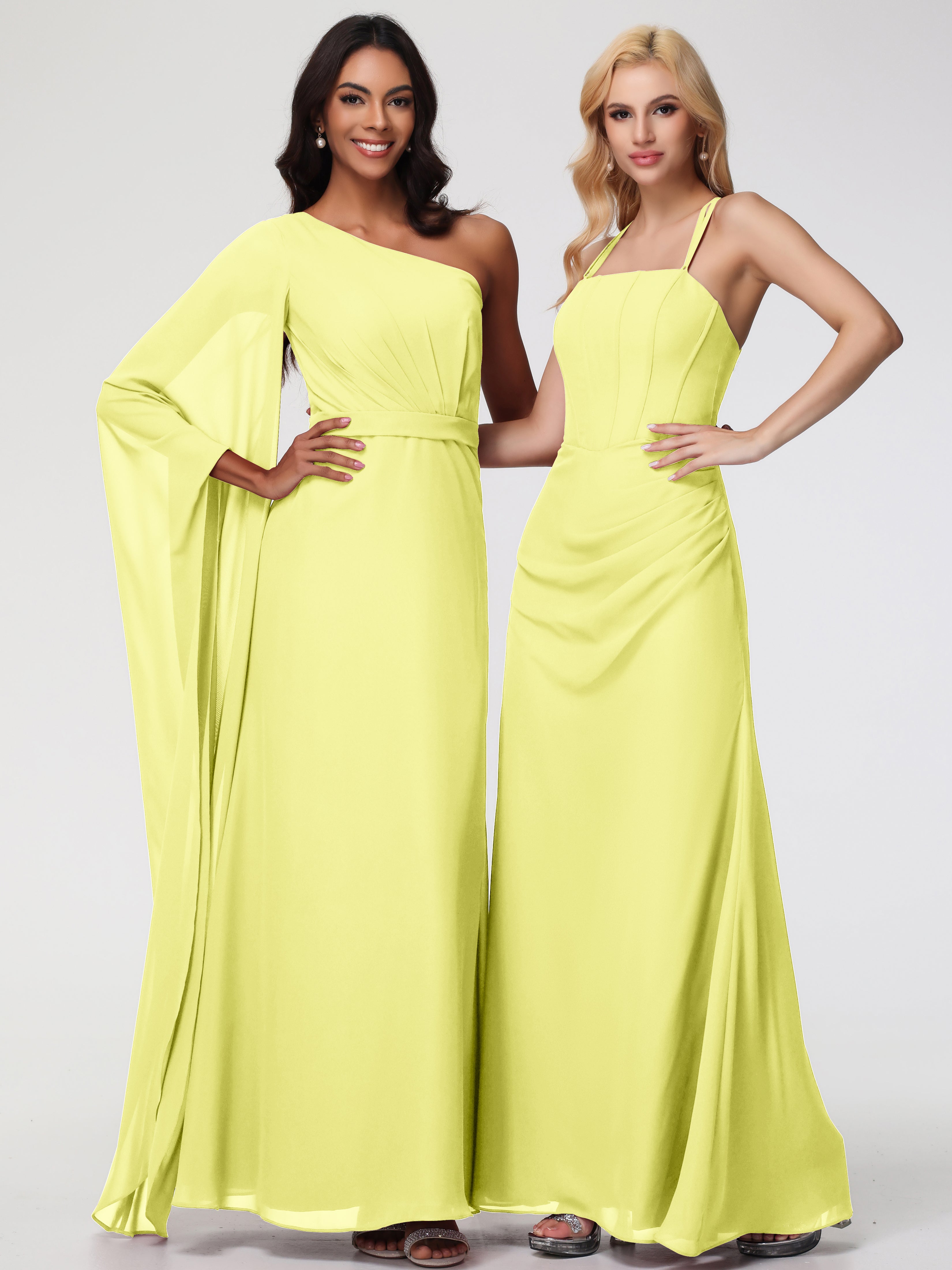 Spaghetti Straps Sheath/Column Long Chiffon Bridesmaid Dresses With Split