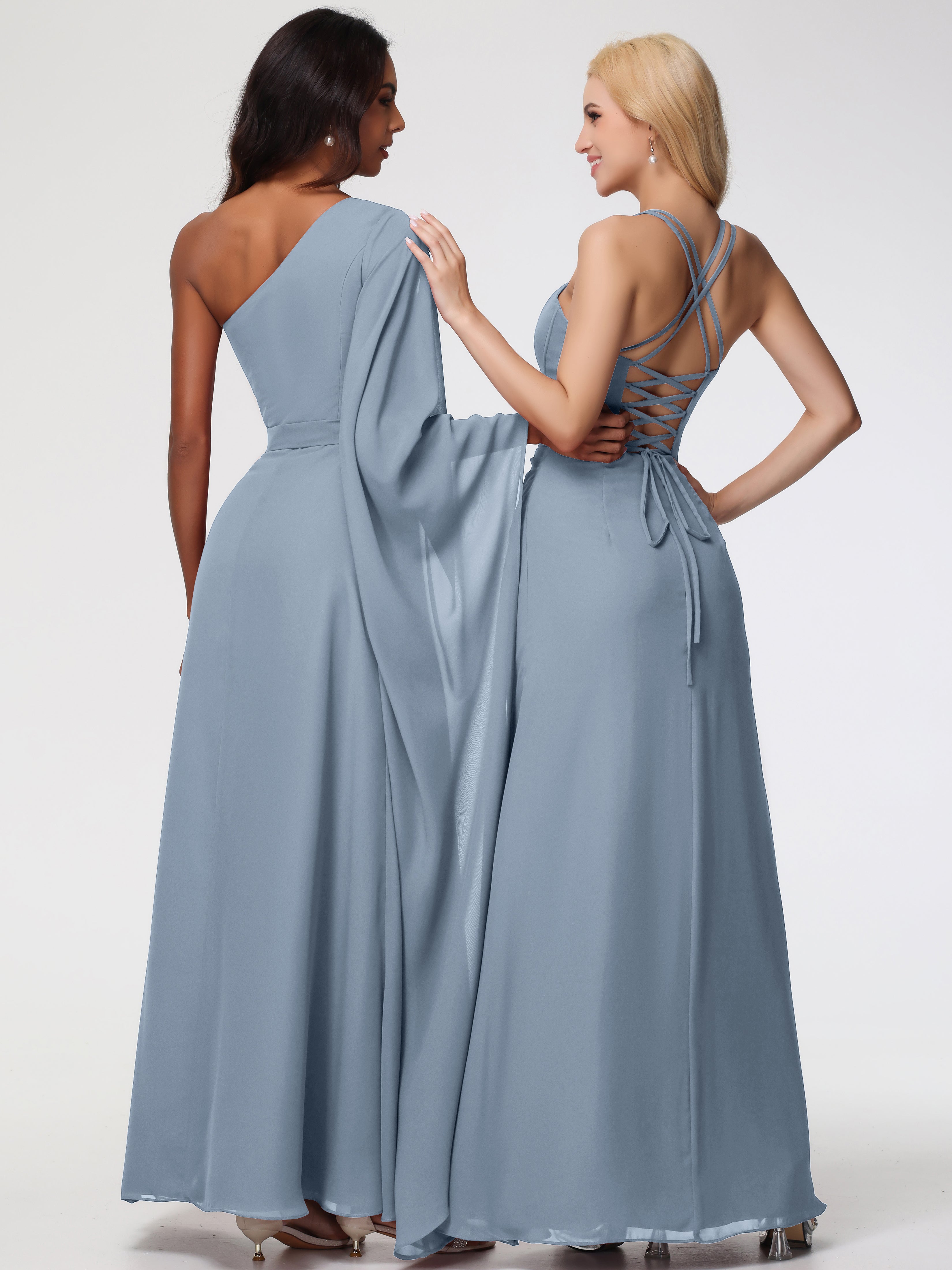 Spaghetti Straps Sheath/Column Long Chiffon Bridesmaid Dresses With Split