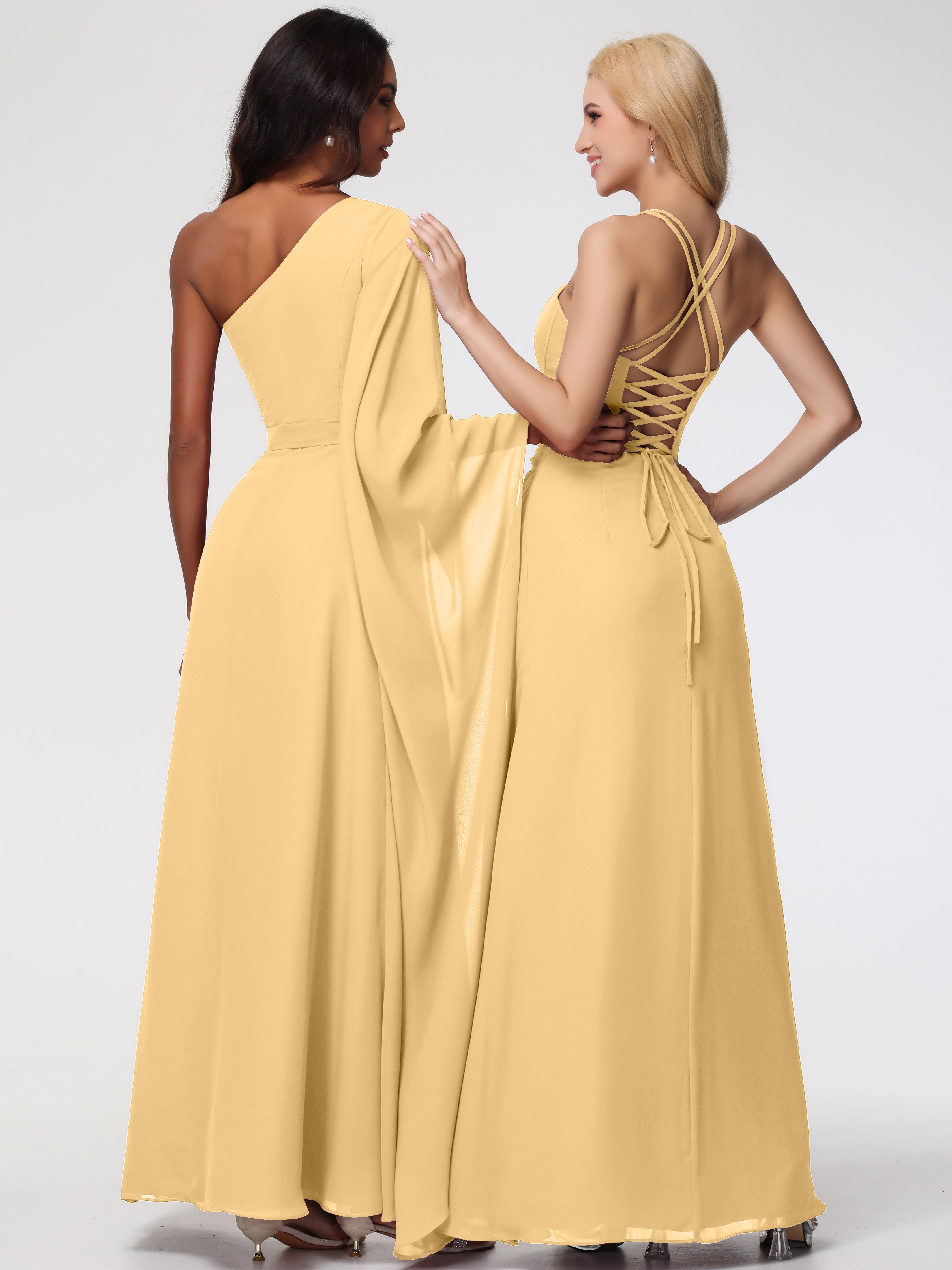Spaghetti Straps Sheath/Column Long Chiffon Bridesmaid Dresses With Split