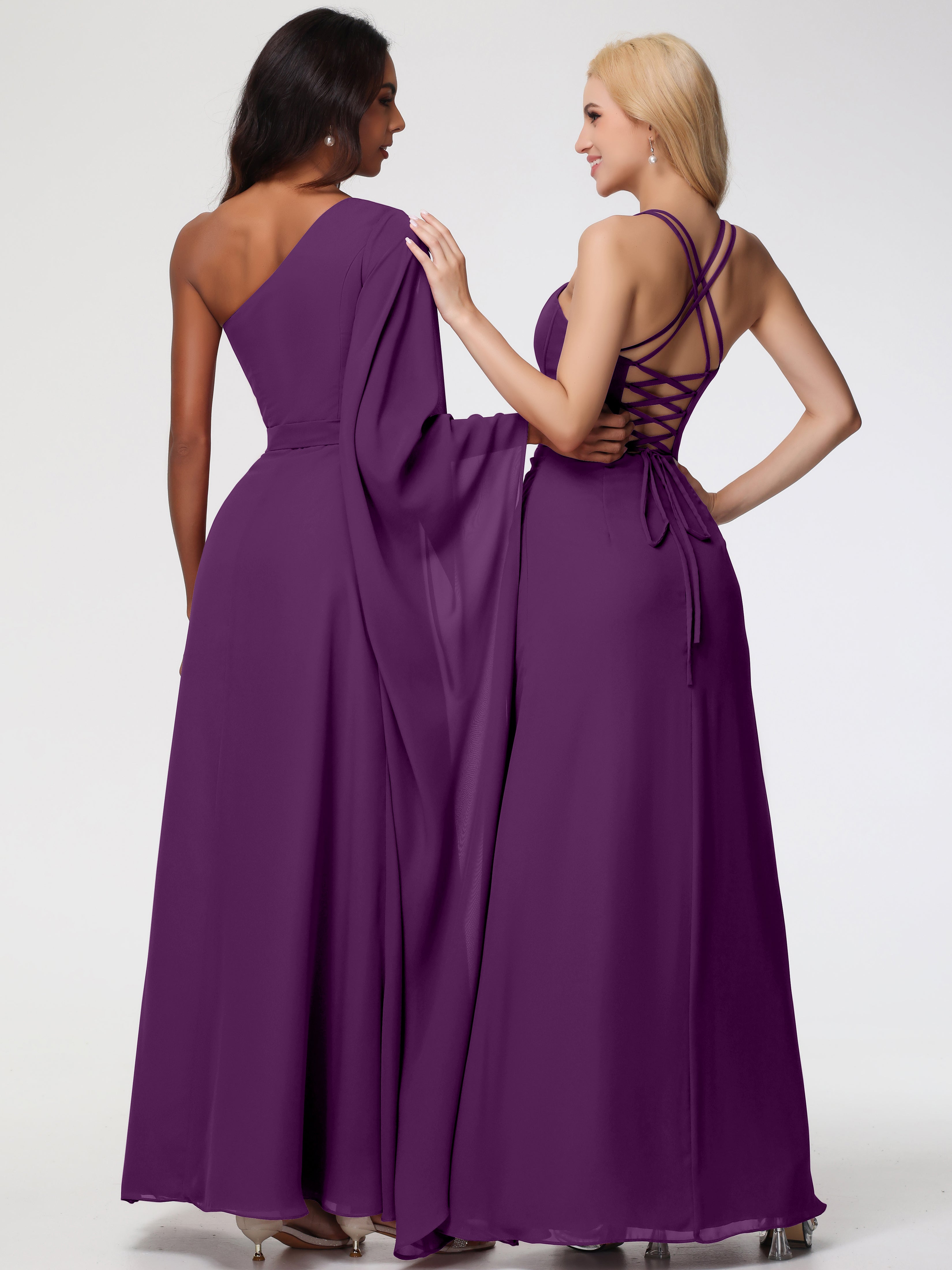 Spaghetti Straps Sheath/Column Long Chiffon Bridesmaid Dresses With Split