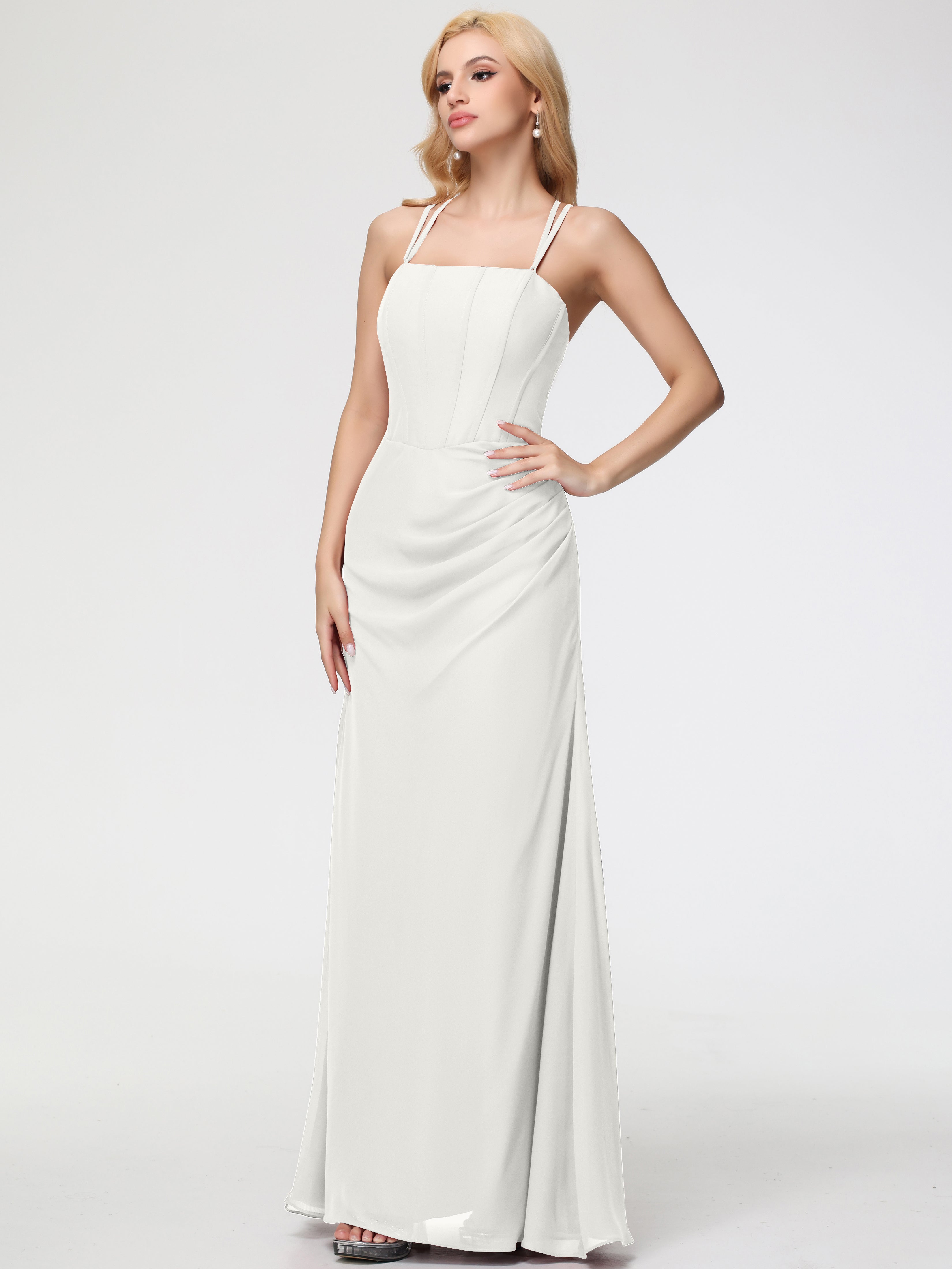 Spaghetti Straps Sheath/Column Long Chiffon Bridesmaid Dresses With Split