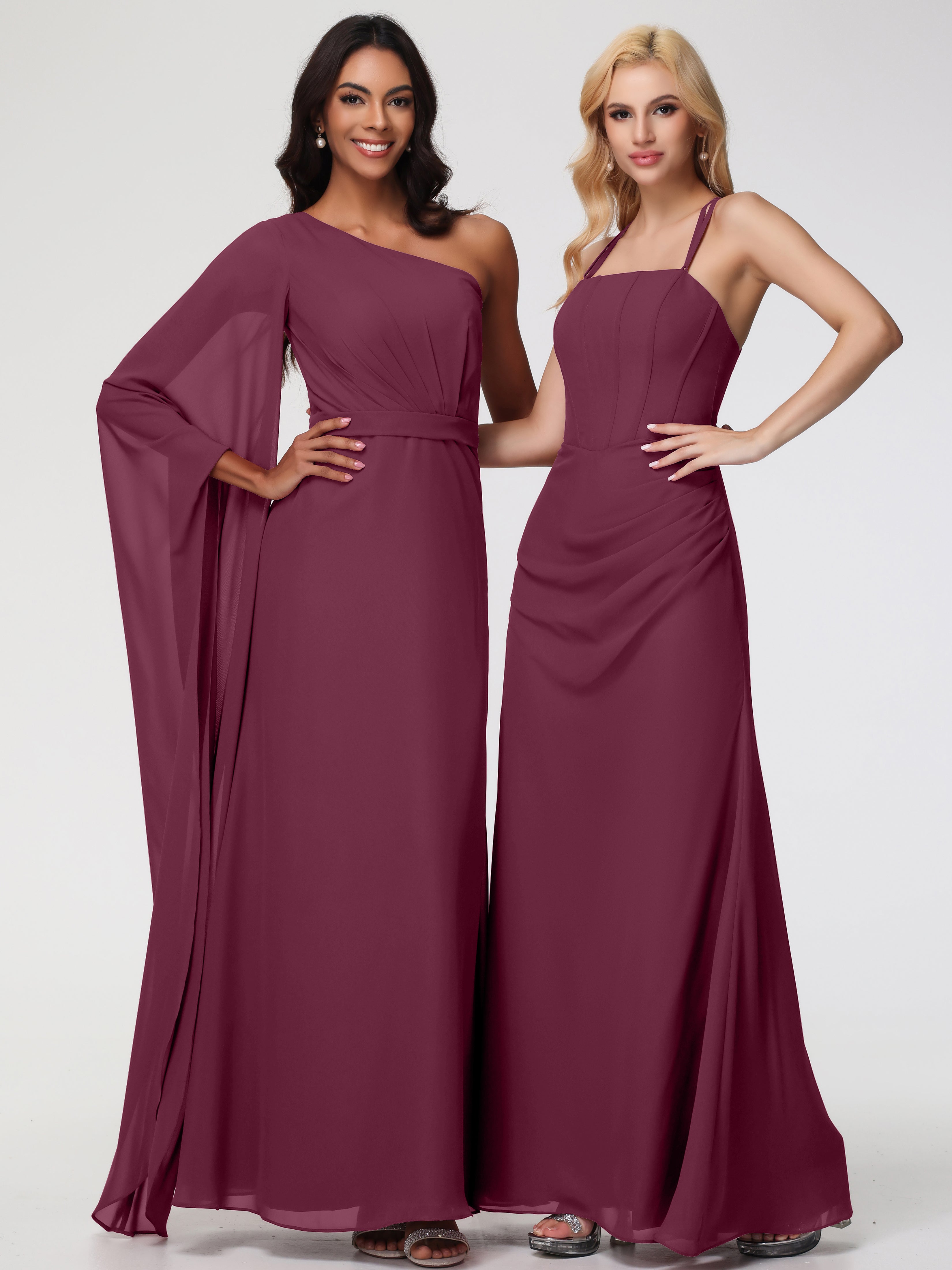 Spaghetti Straps Sheath/Column Long Chiffon Bridesmaid Dresses With Split (Copy)