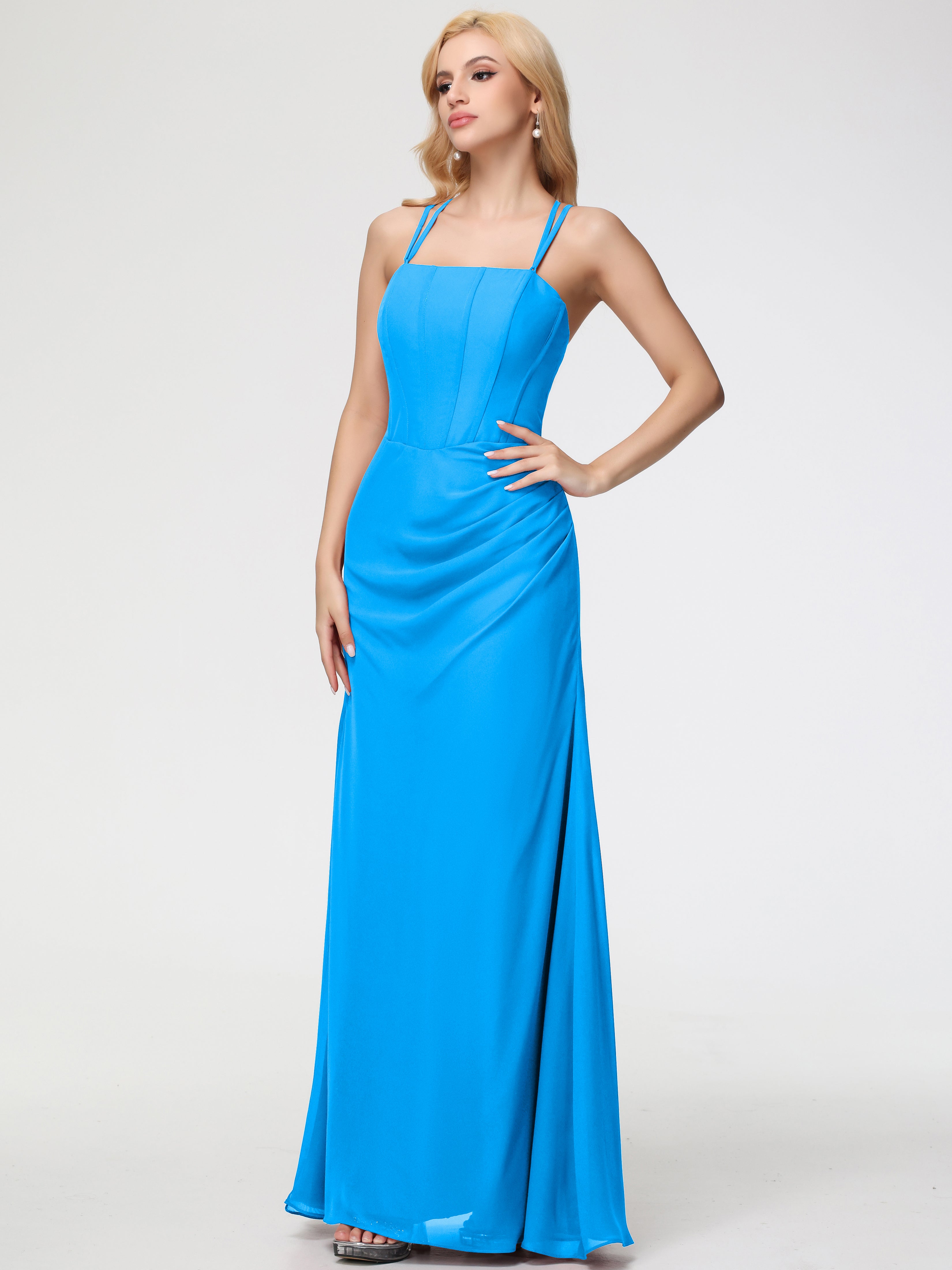 Spaghetti Straps Sheath/Column Long Chiffon Bridesmaid Dresses With Split (Copy)