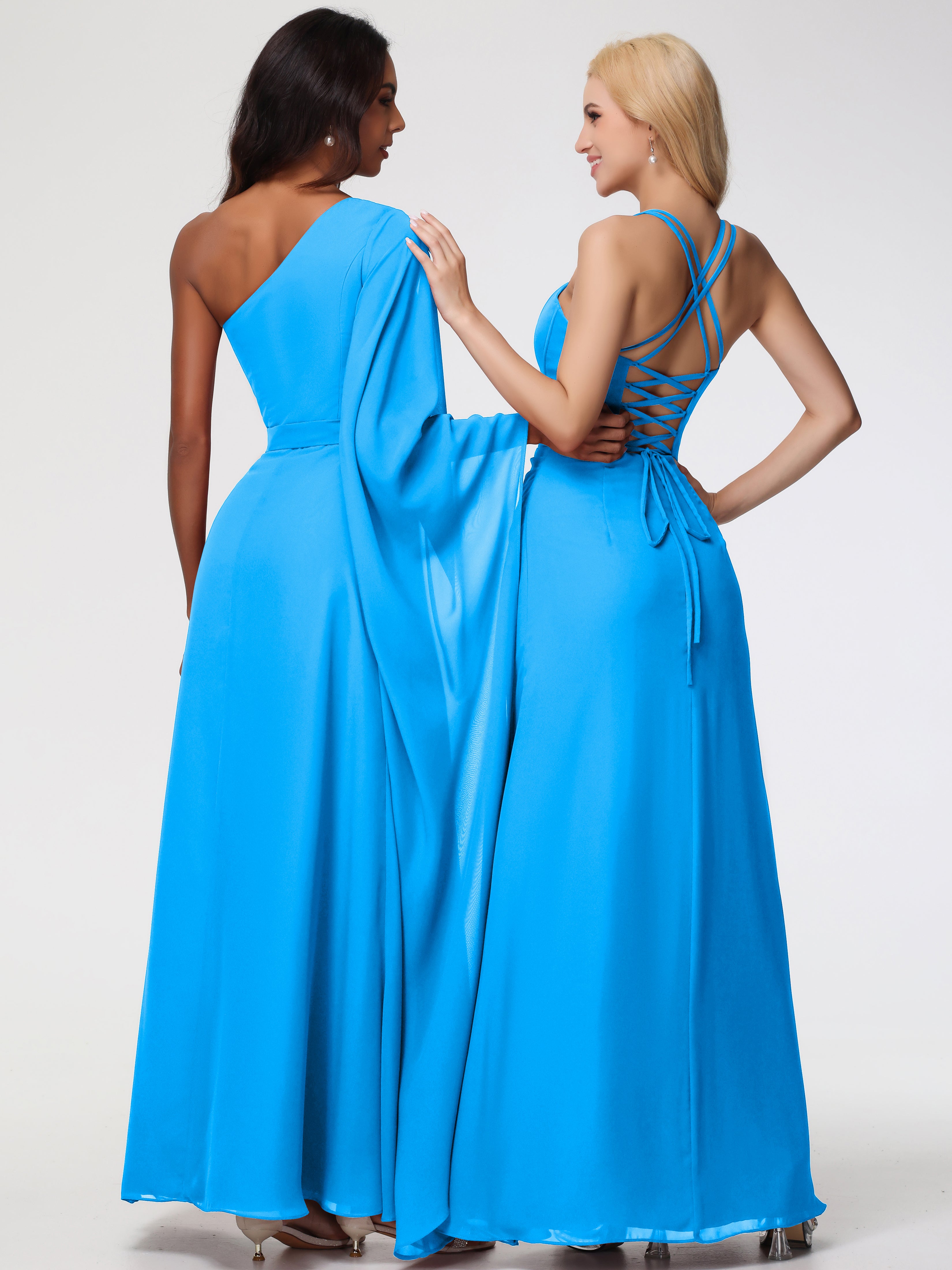 Spaghetti Straps Sheath/Column Long Chiffon Bridesmaid Dresses With Split (Copy)