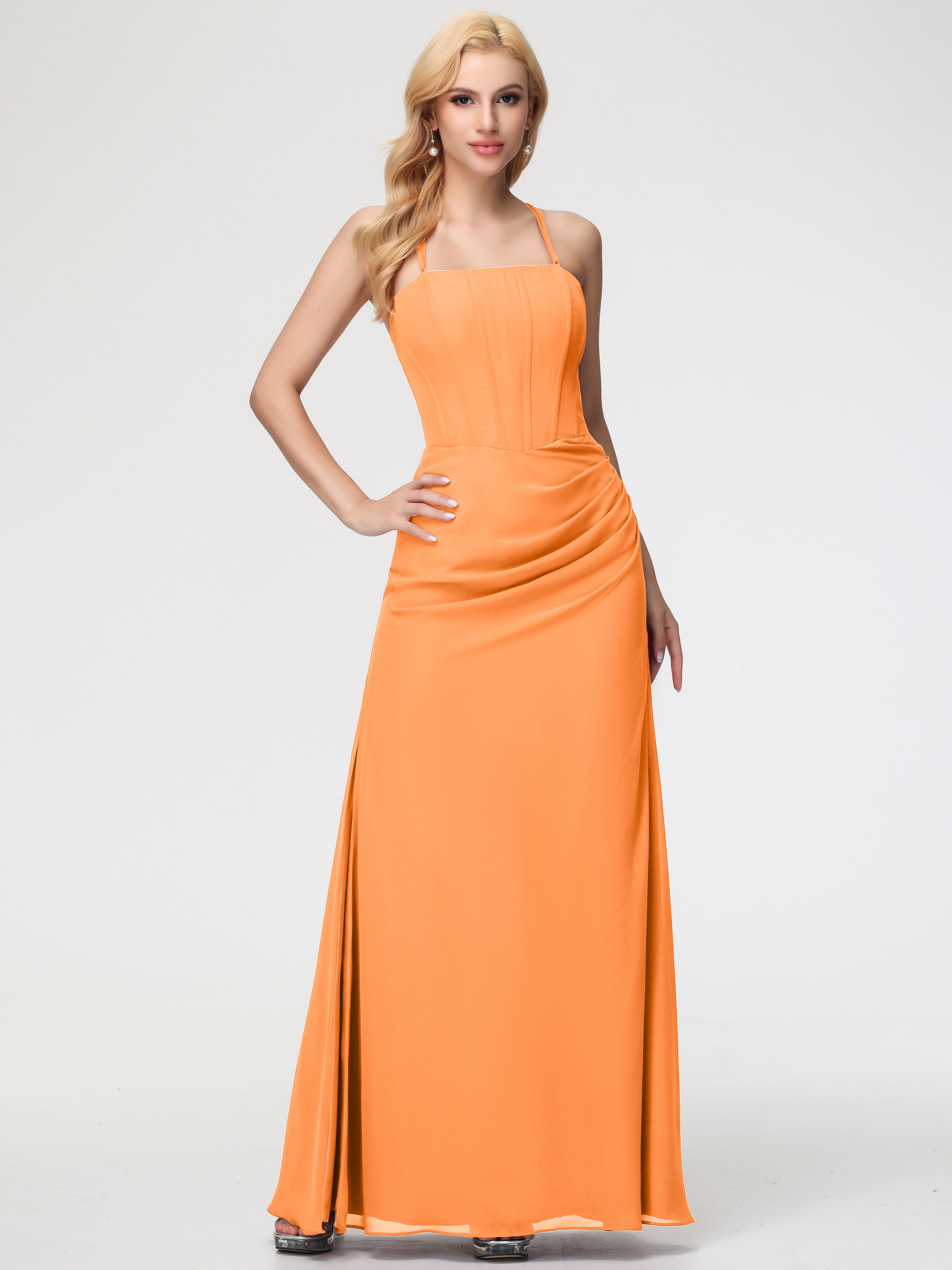 Spaghetti Straps Sheath/Column Long Chiffon Bridesmaid Dresses With Split (Copy)