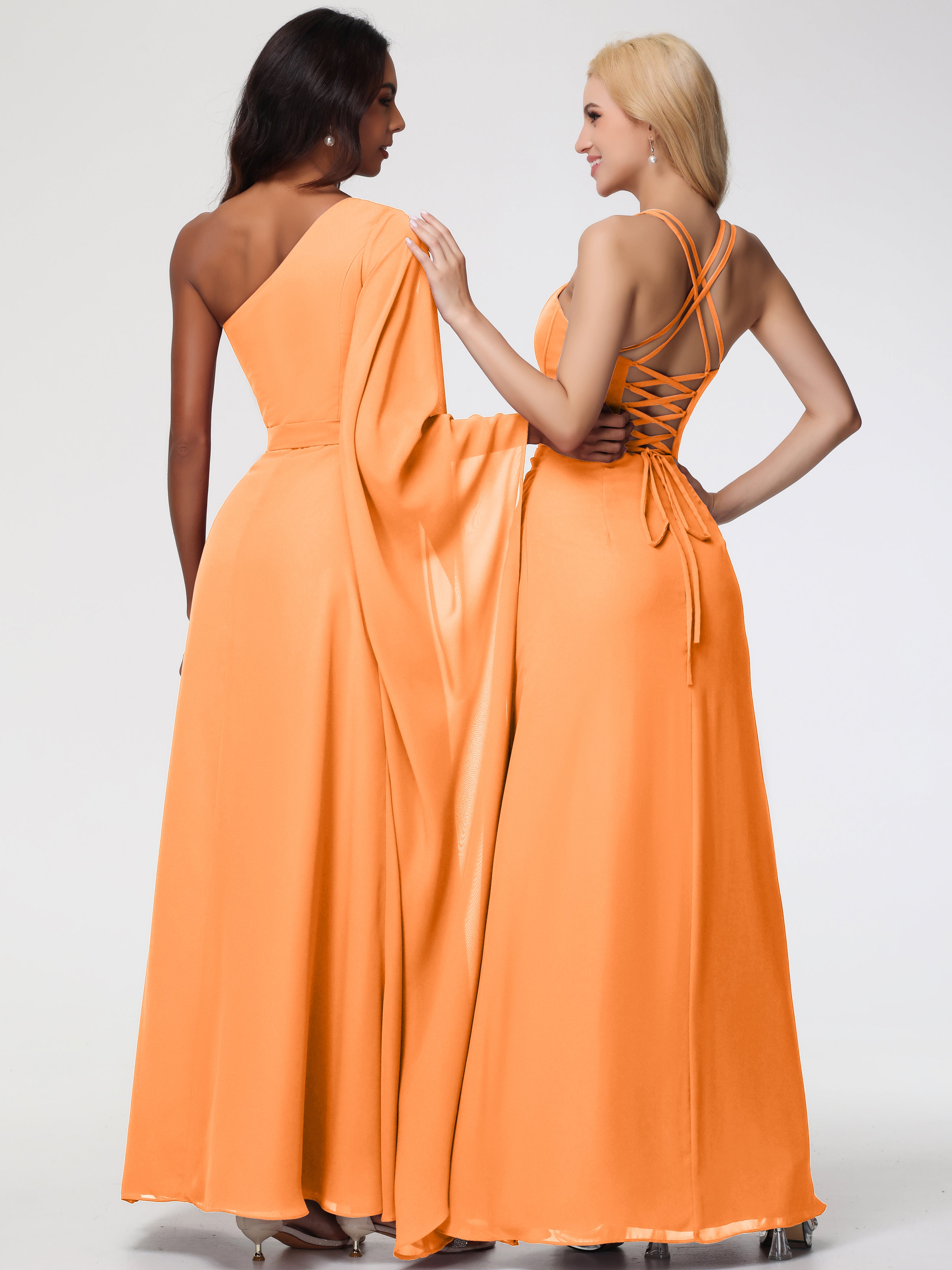 Spaghetti Straps Sheath/Column Long Chiffon Bridesmaid Dresses With Split (Copy)