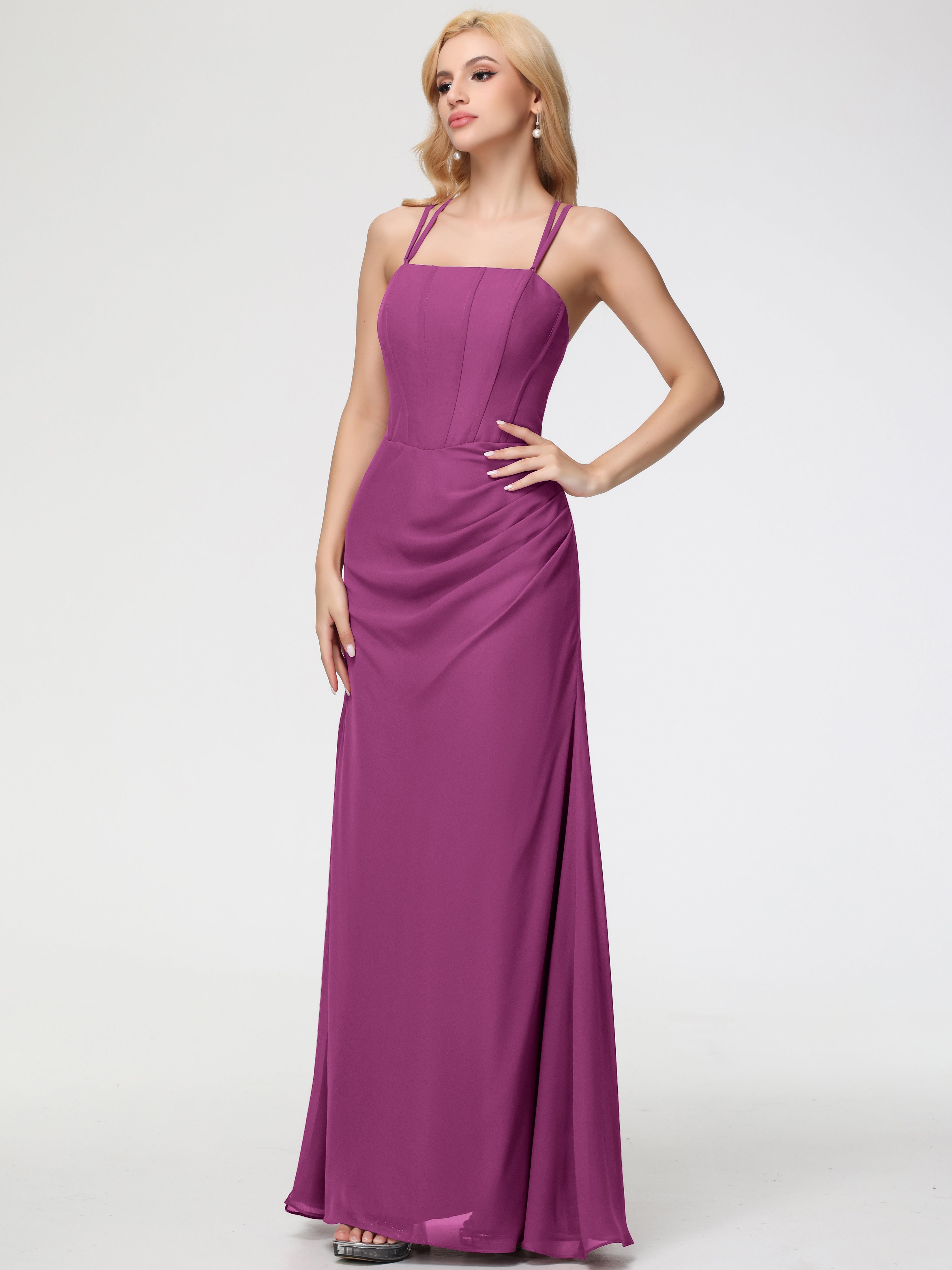 Spaghetti Straps Sheath/Column Long Chiffon Bridesmaid Dresses With Split (Copy)