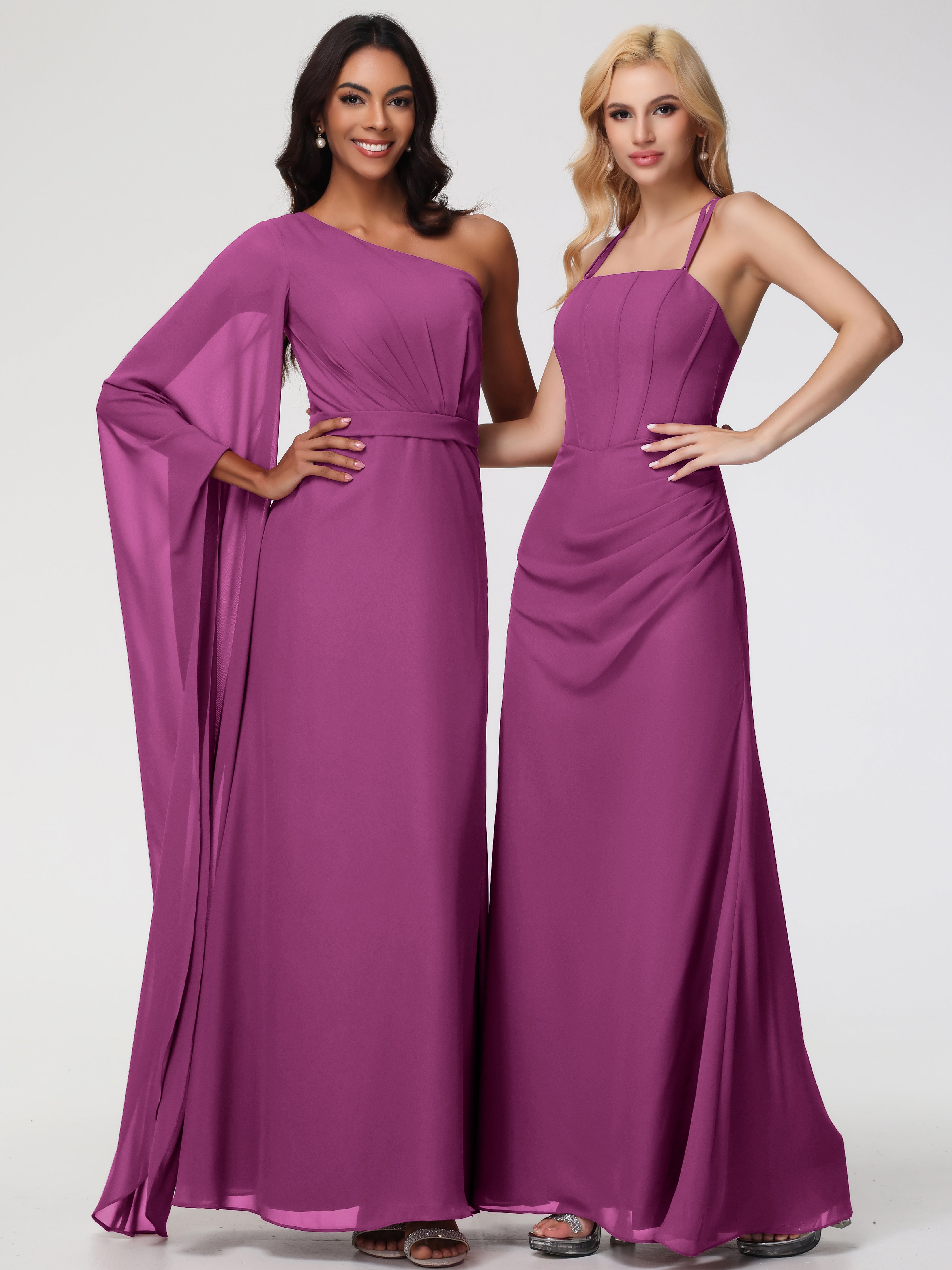 Spaghetti Straps Sheath/Column Long Chiffon Bridesmaid Dresses With Split (Copy)