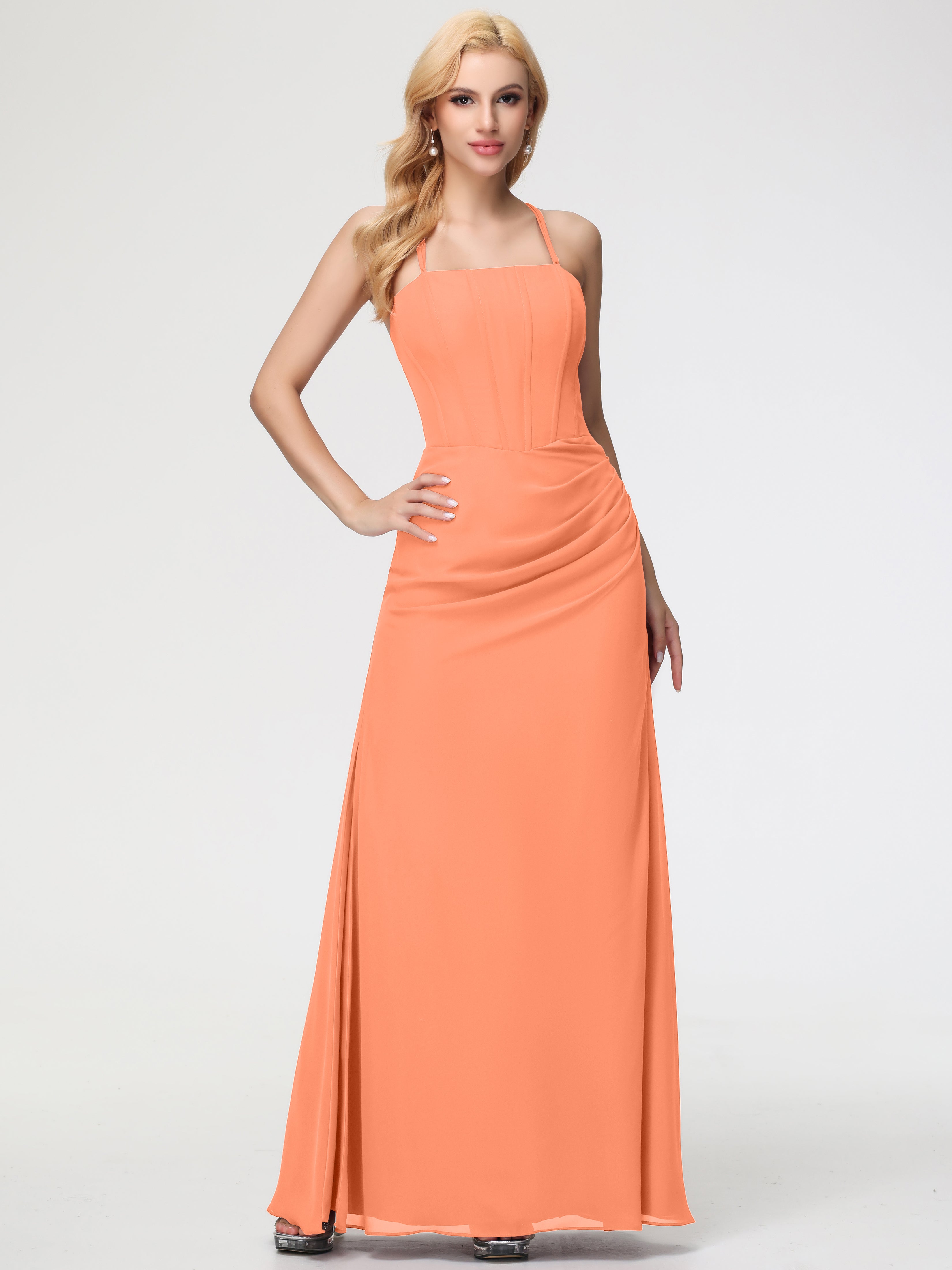 Spaghetti Straps Sheath/Column Long Chiffon Bridesmaid Dresses With Split (Copy)