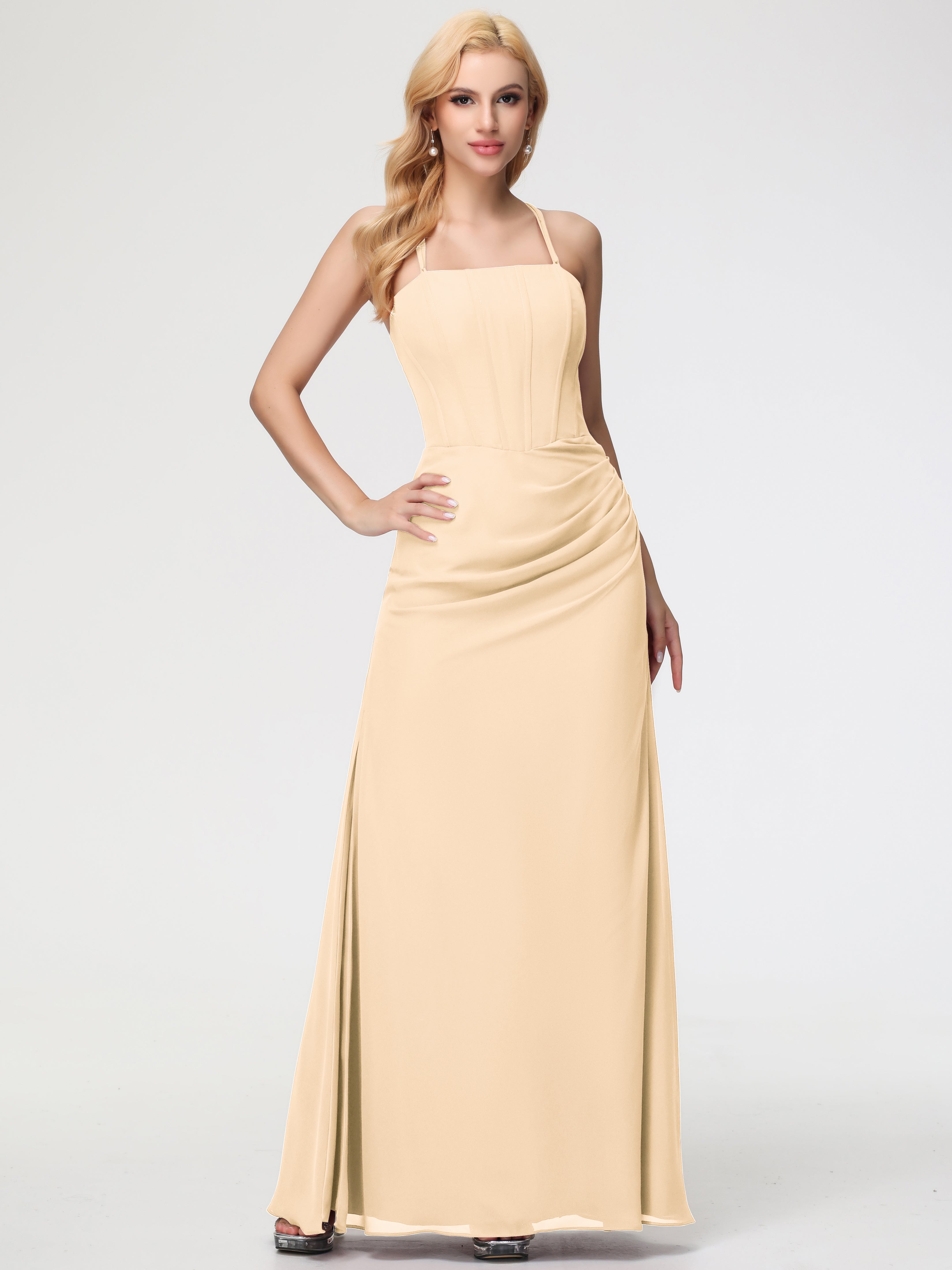 Spaghetti Straps Sheath/Column Long Chiffon Bridesmaid Dresses With Split (Copy)
