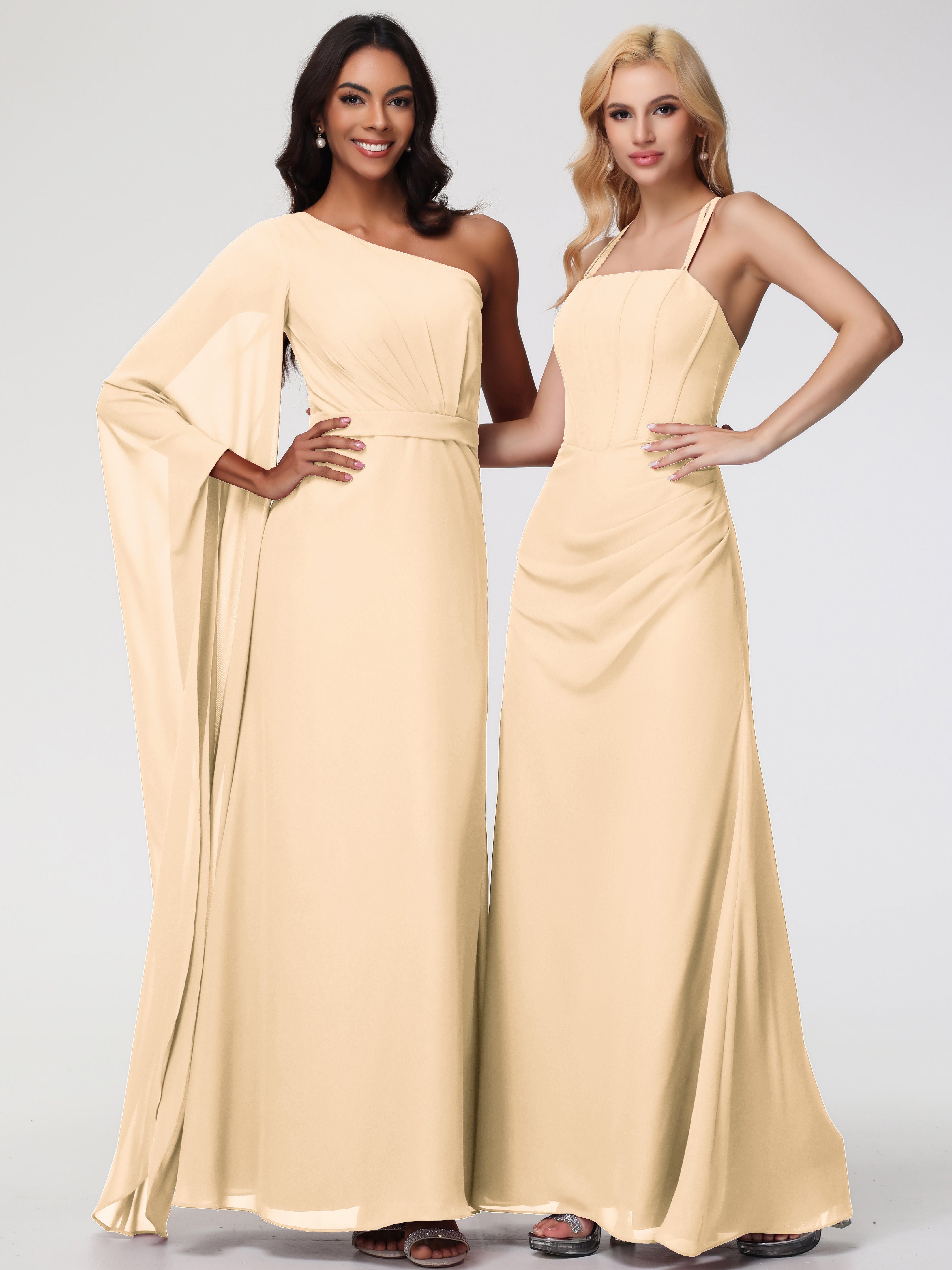Spaghetti Straps Sheath/Column Long Chiffon Bridesmaid Dresses With Split (Copy)