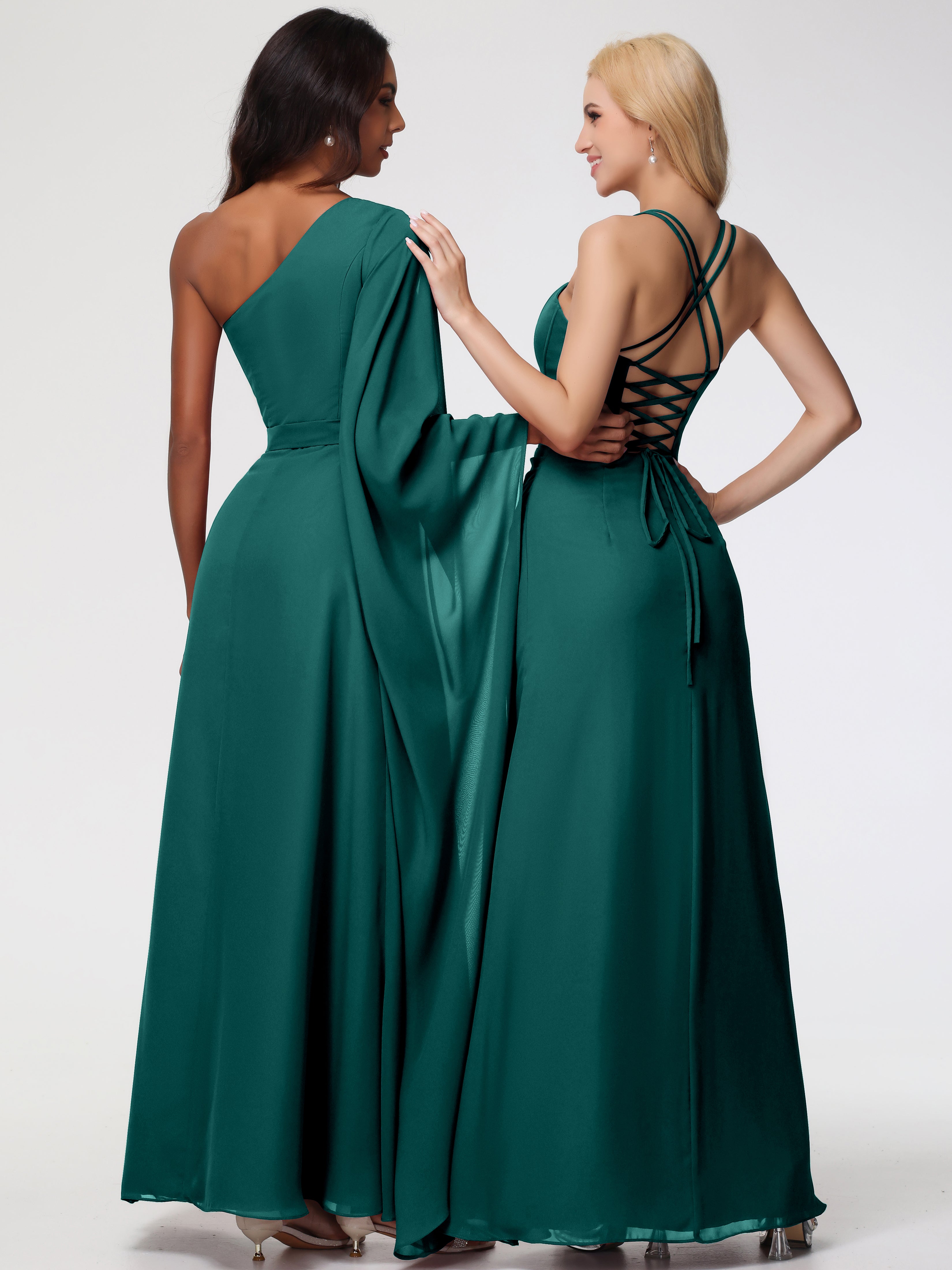 Spaghetti Straps Sheath/Column Long Chiffon Bridesmaid Dresses With Split (Copy)