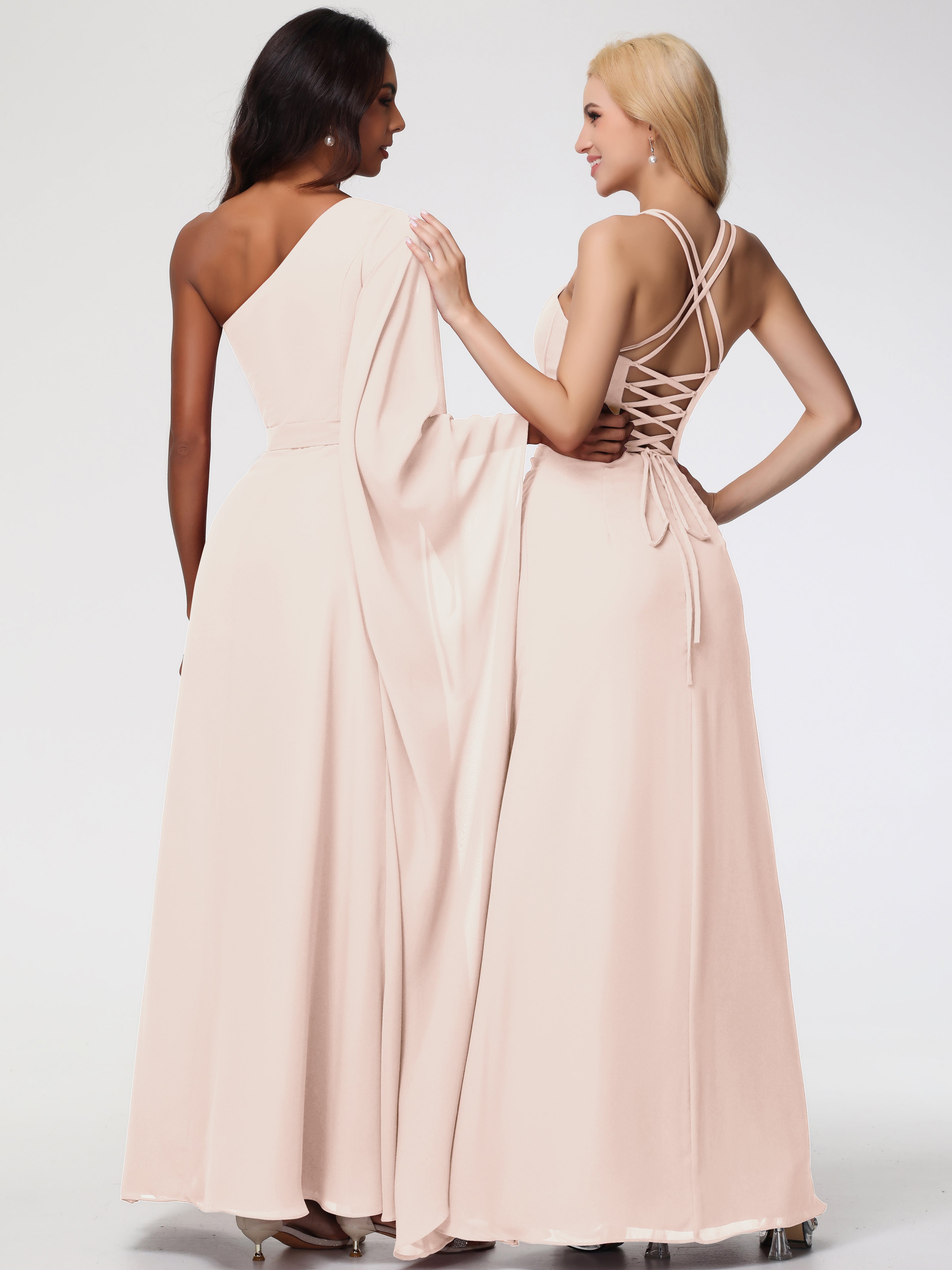 Spaghetti Straps Sheath/Column Long Chiffon Bridesmaid Dresses With Split (Copy)