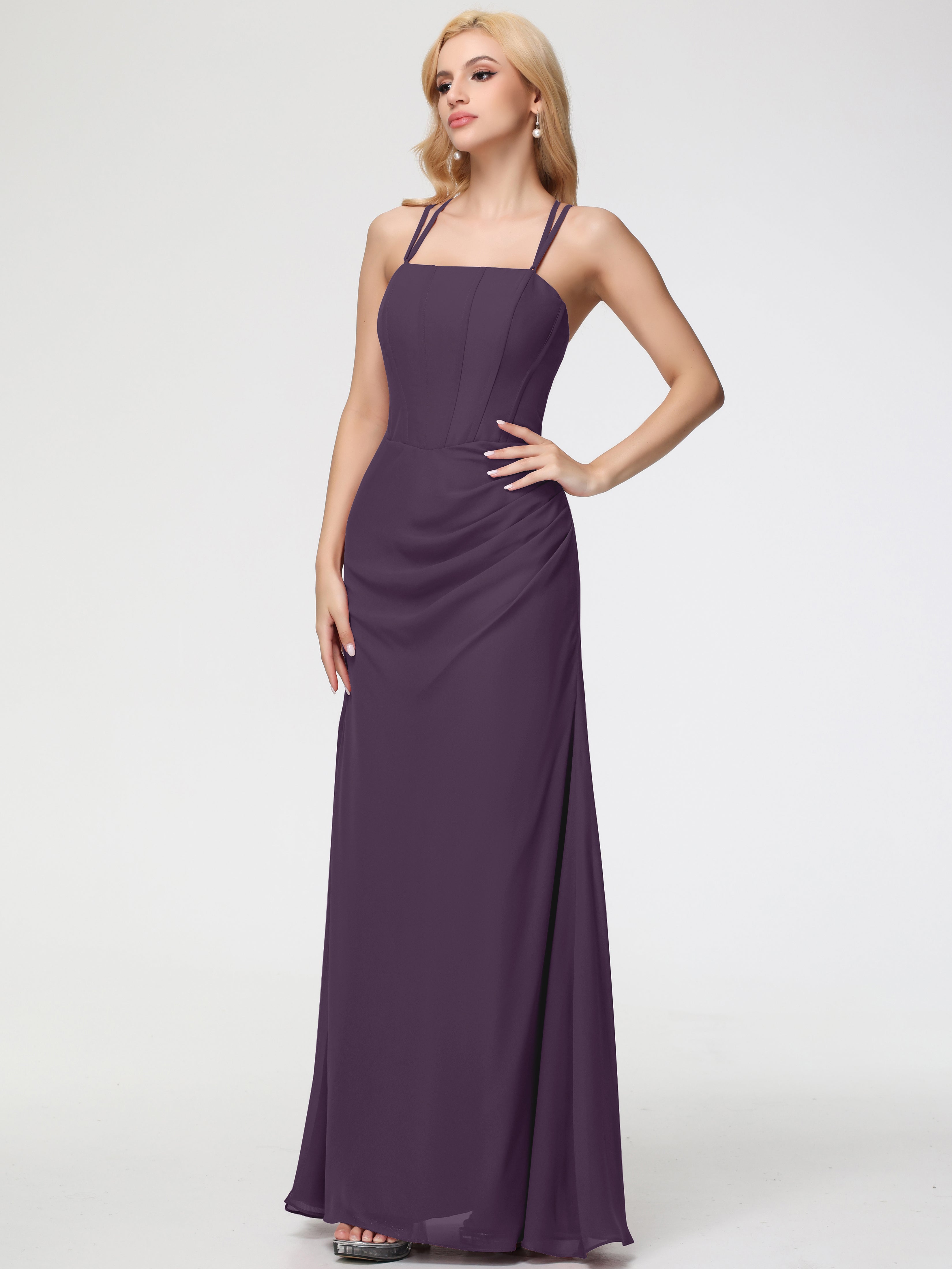 Spaghetti Straps Sheath/Column Long Chiffon Bridesmaid Dresses With Split (Copy)