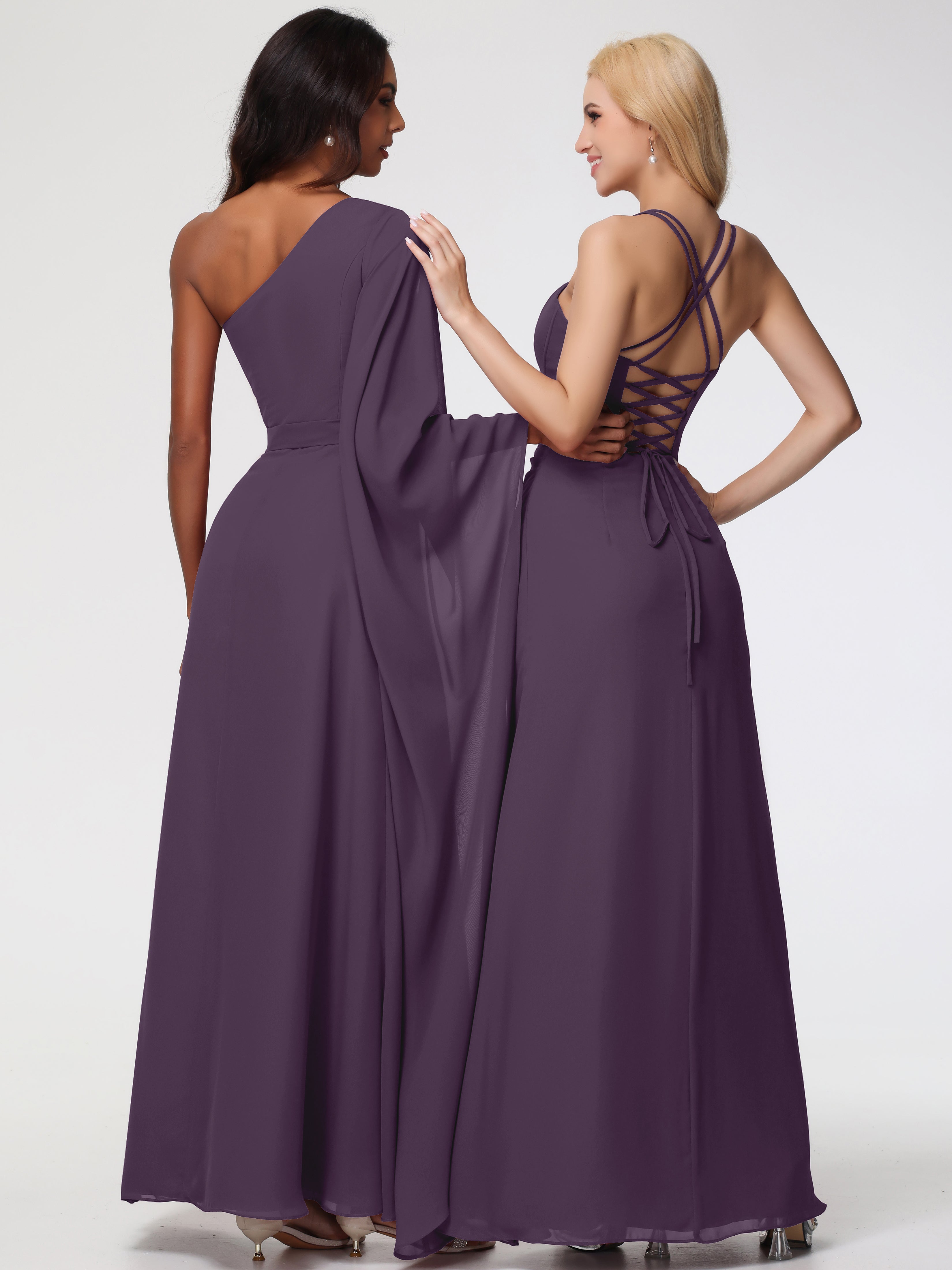 Spaghetti Straps Sheath/Column Long Chiffon Bridesmaid Dresses With Split (Copy)