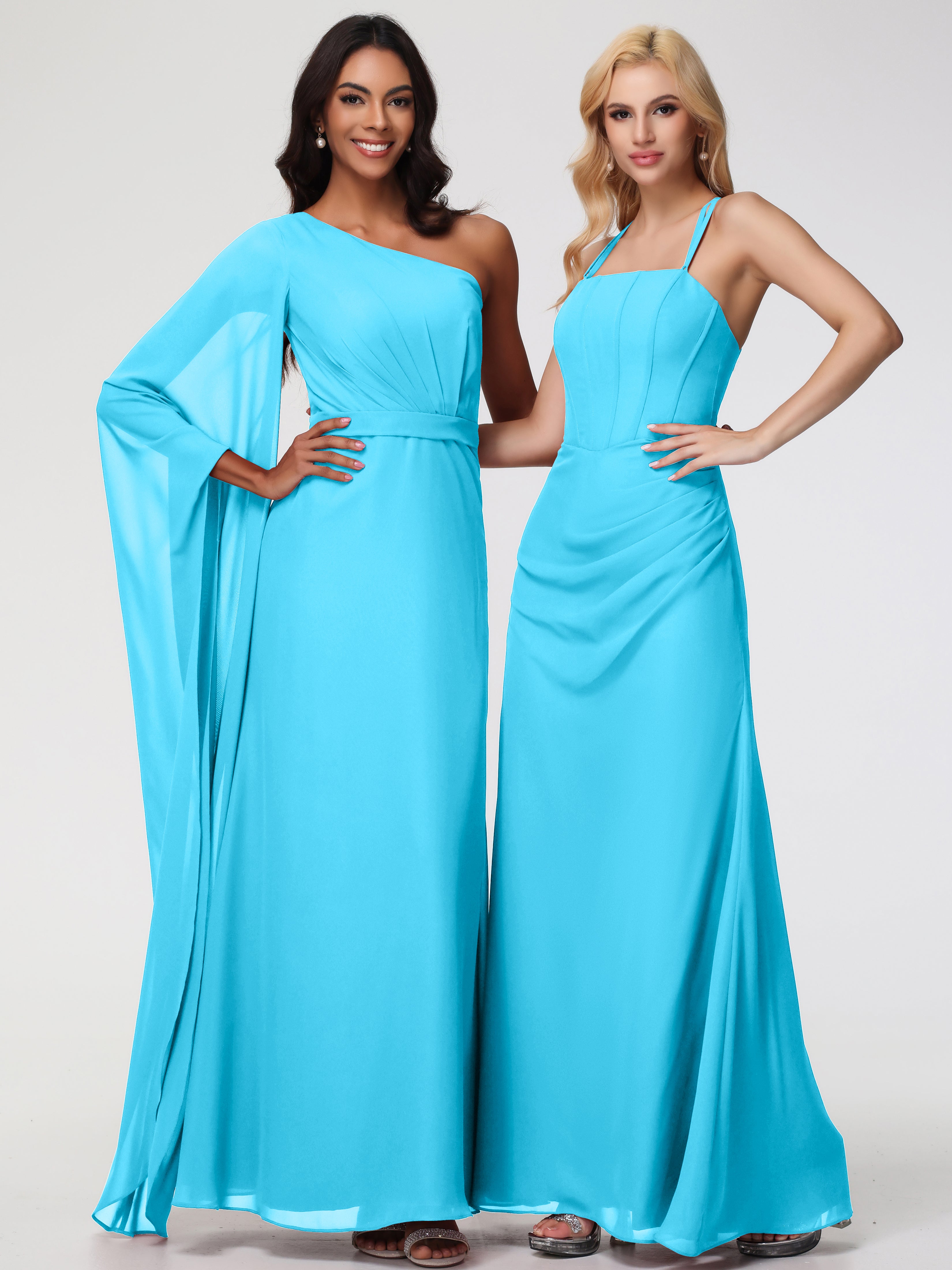 Spaghetti Straps Sheath/Column Long Chiffon Bridesmaid Dresses With Split (Copy)