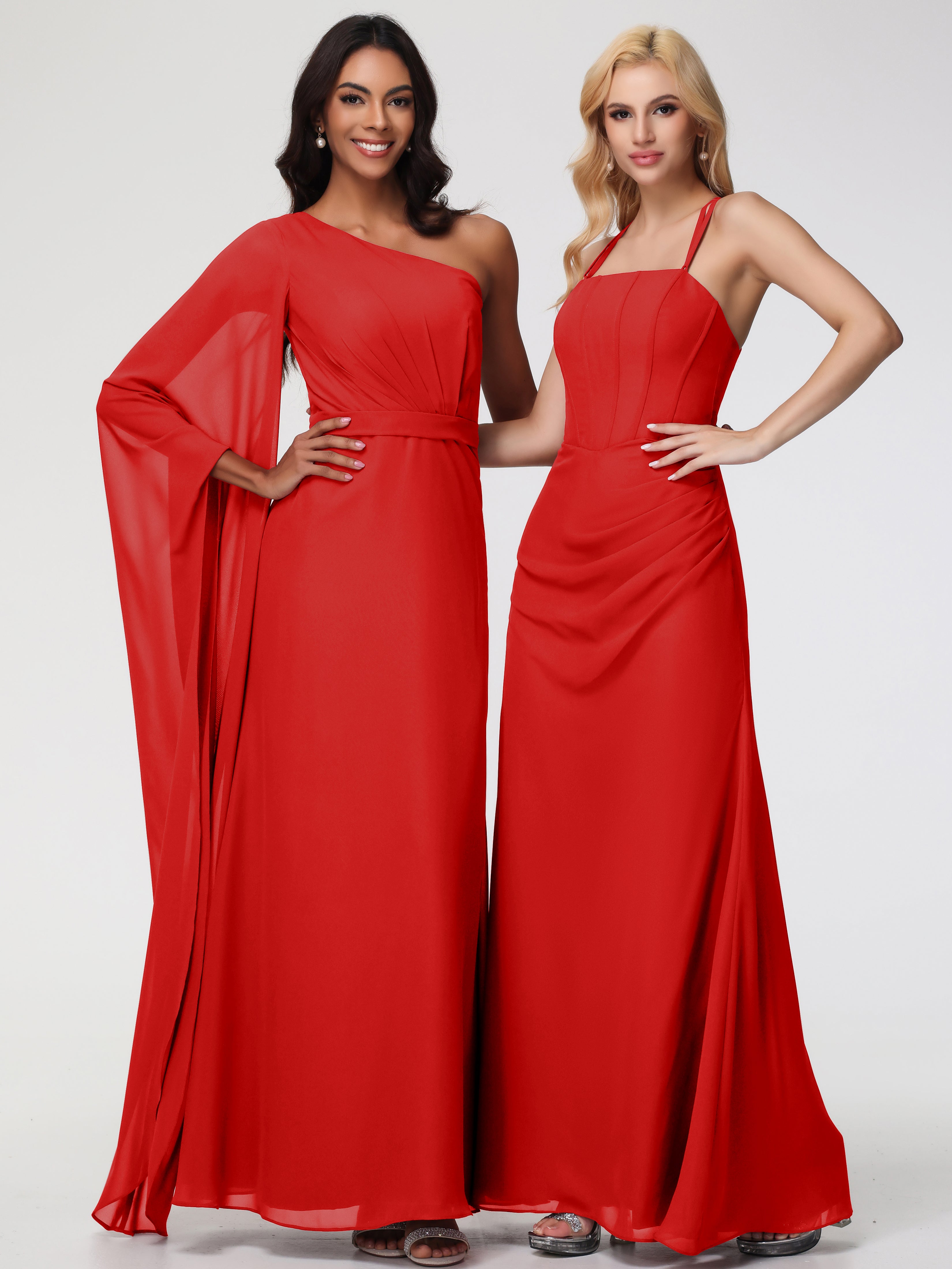 Spaghetti Straps Sheath/Column Long Chiffon Bridesmaid Dresses With Split (Copy)