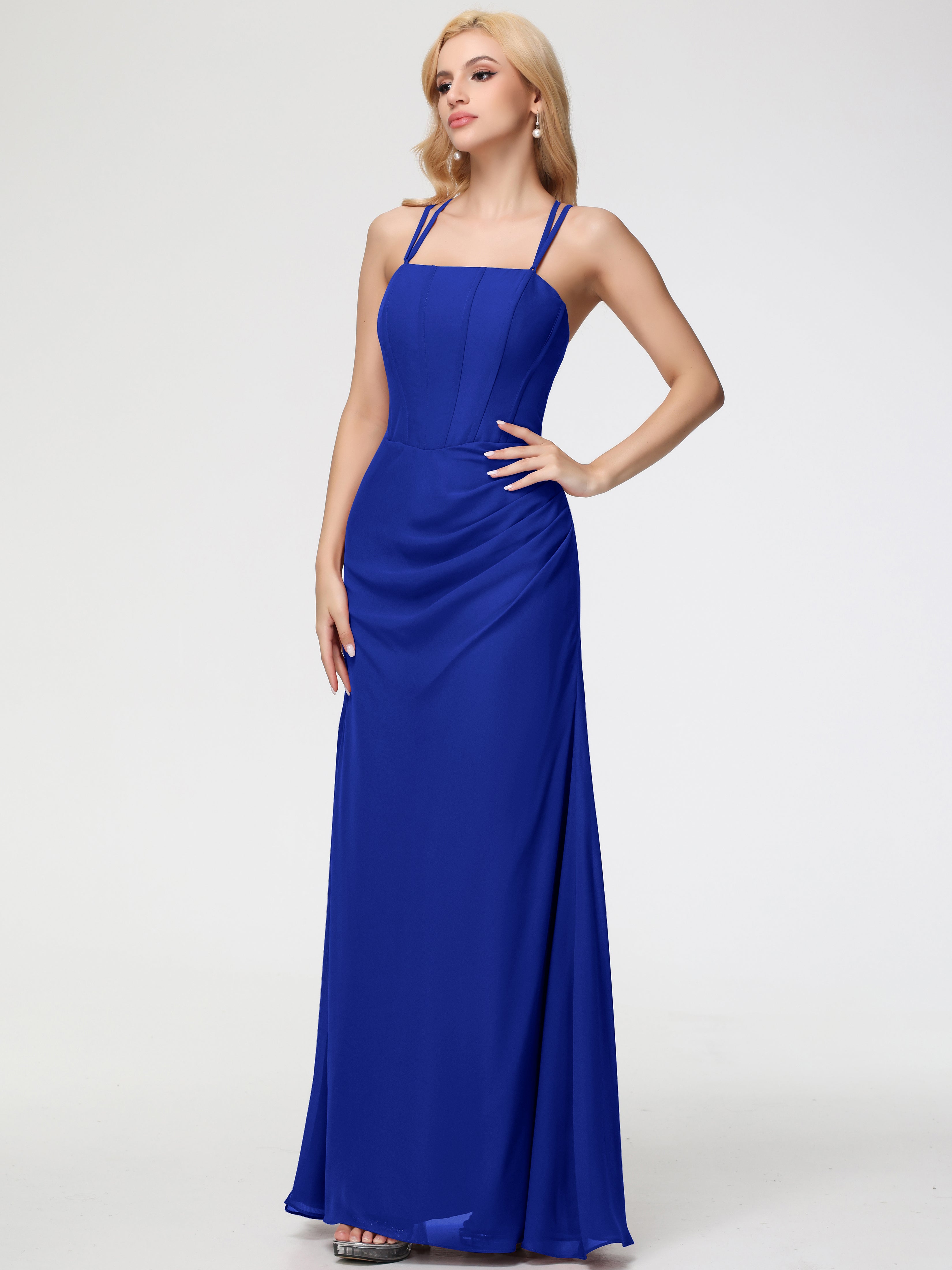 Spaghetti Straps Sheath/Column Long Chiffon Bridesmaid Dresses With Split (Copy)