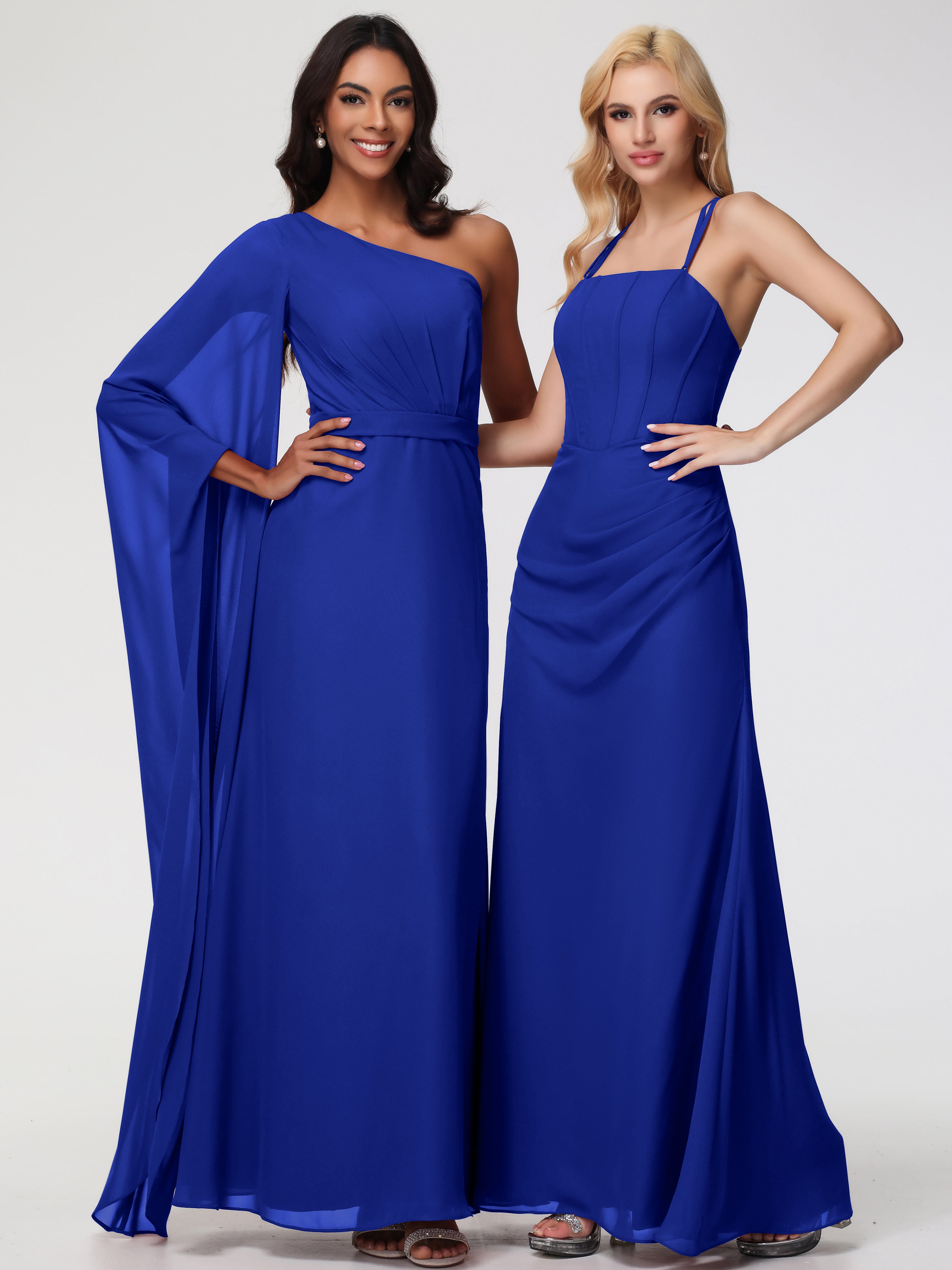 Spaghetti Straps Sheath/Column Long Chiffon Bridesmaid Dresses With Split (Copy)