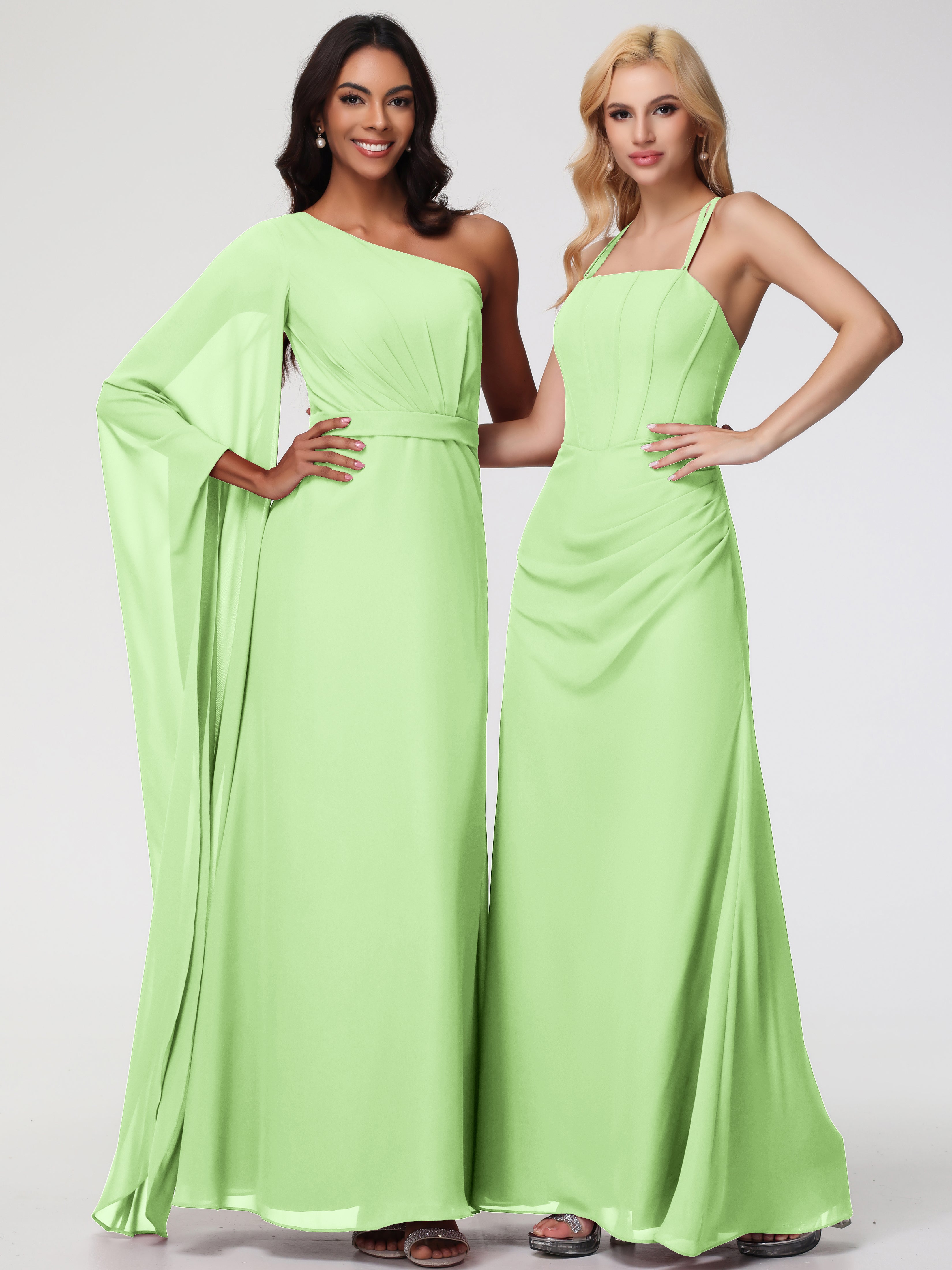 Spaghetti Straps Sheath/Column Long Chiffon Bridesmaid Dresses With Split (Copy)